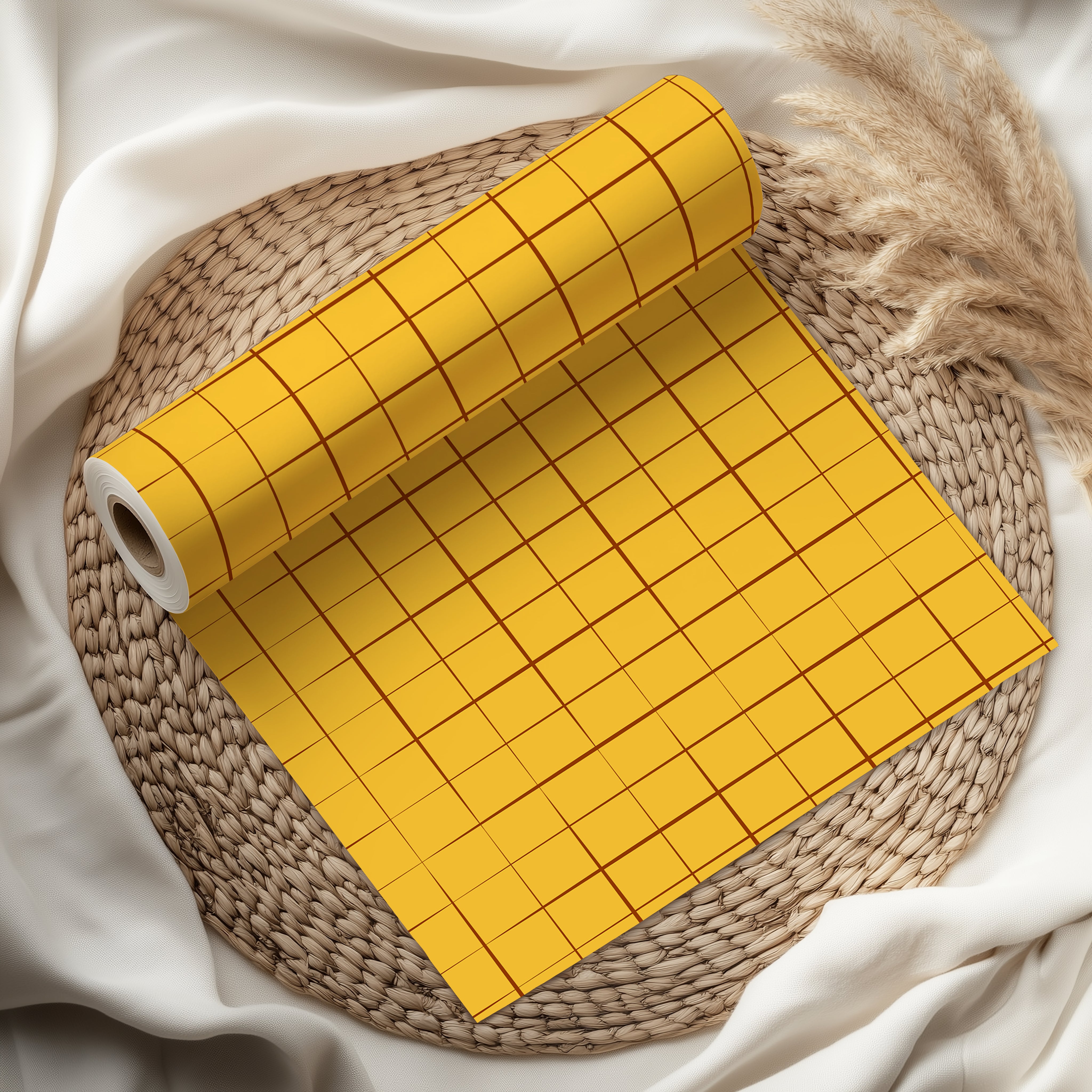 Yellow Grid Wrapping Paper Sheet – Modern Checkered Design Gift Wrap for Architects or Engineers, Bright Yellow