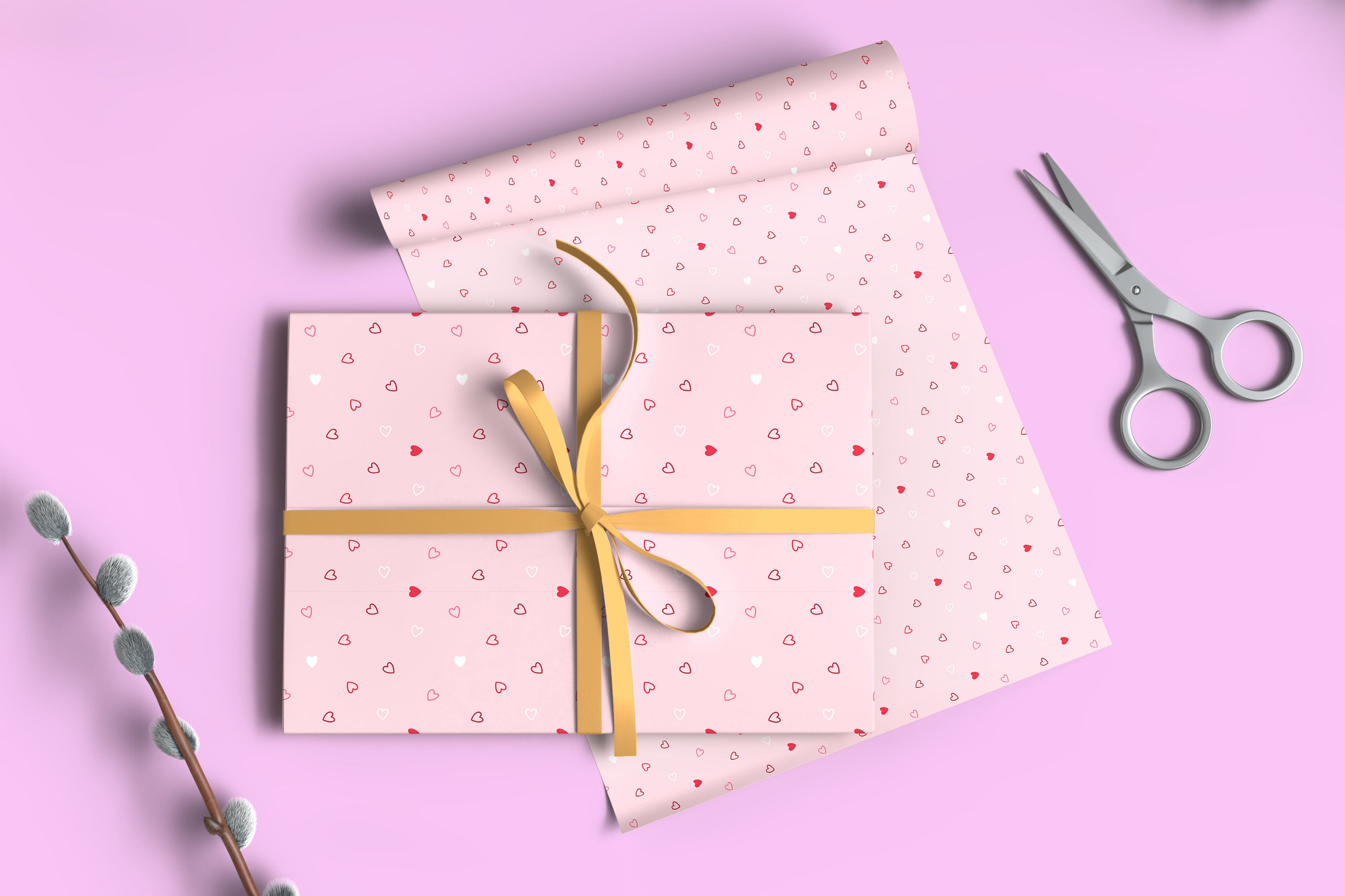 Pink Mini Hearts Gift Wrapping Paper Sheets – Pack of 2 50x70cm