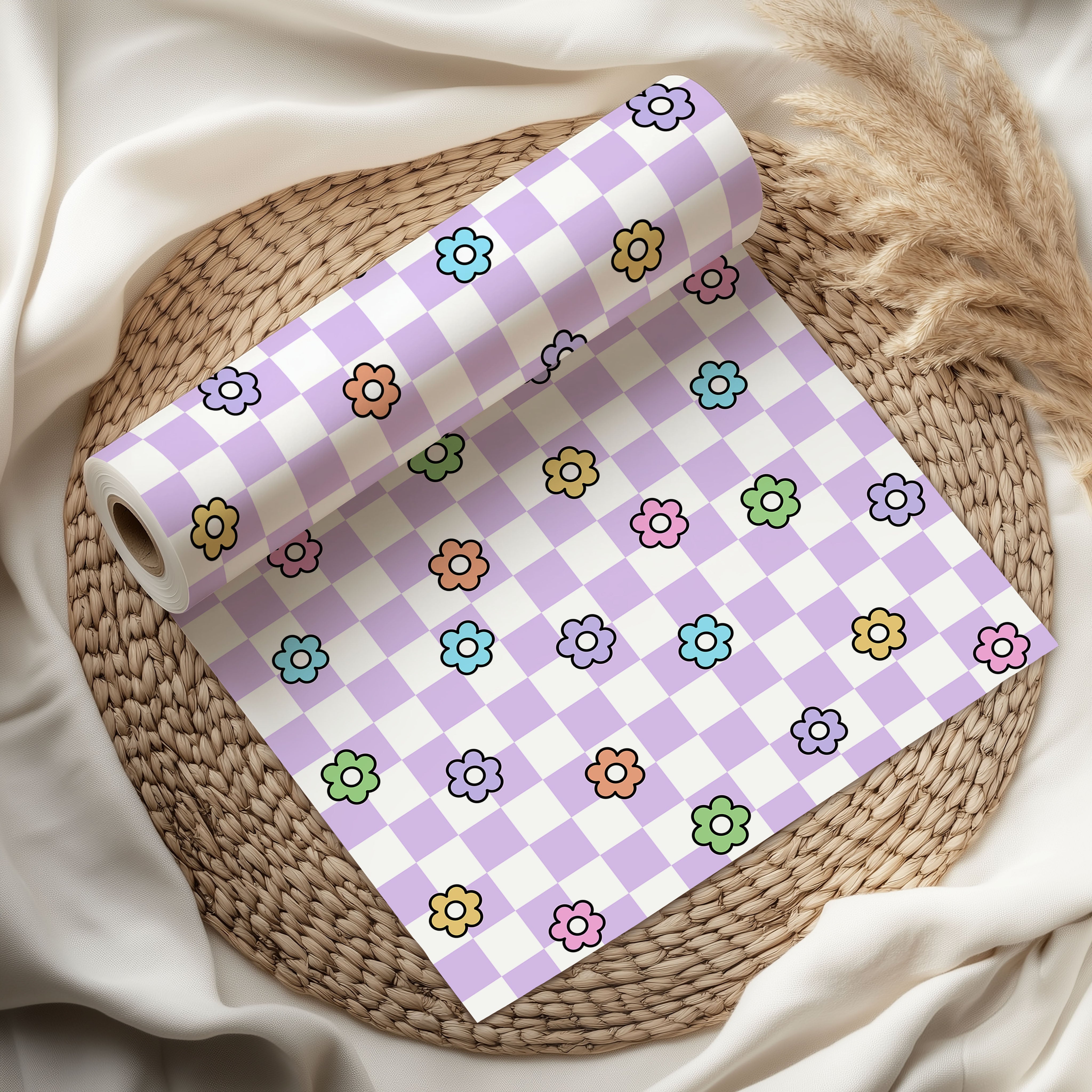 Checkerboard Floral Wrapping Paper Sheets – Pack of 2 50x70cm