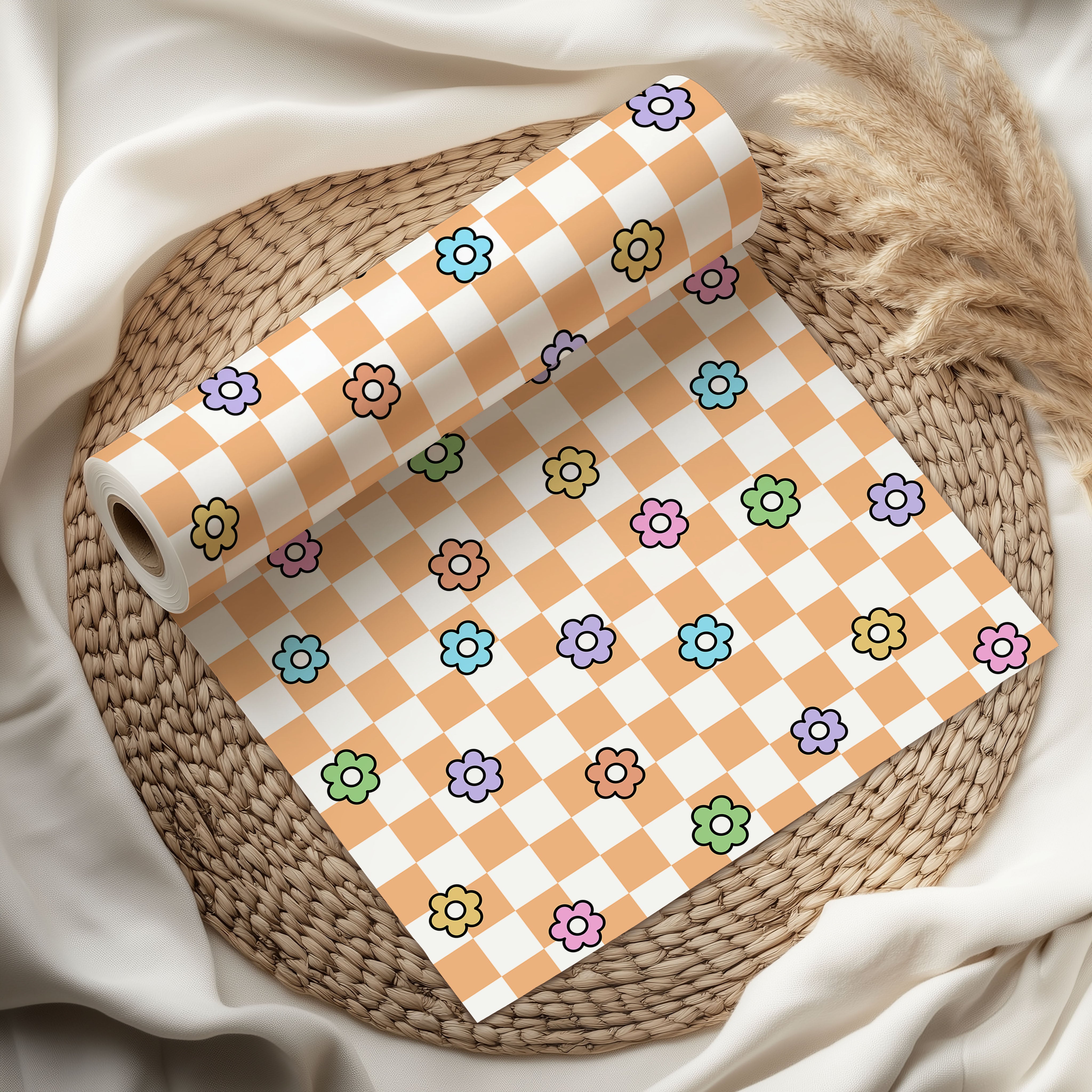 Checkerboard Floral Wrapping Paper Sheets – Pack of 2 50x70cm