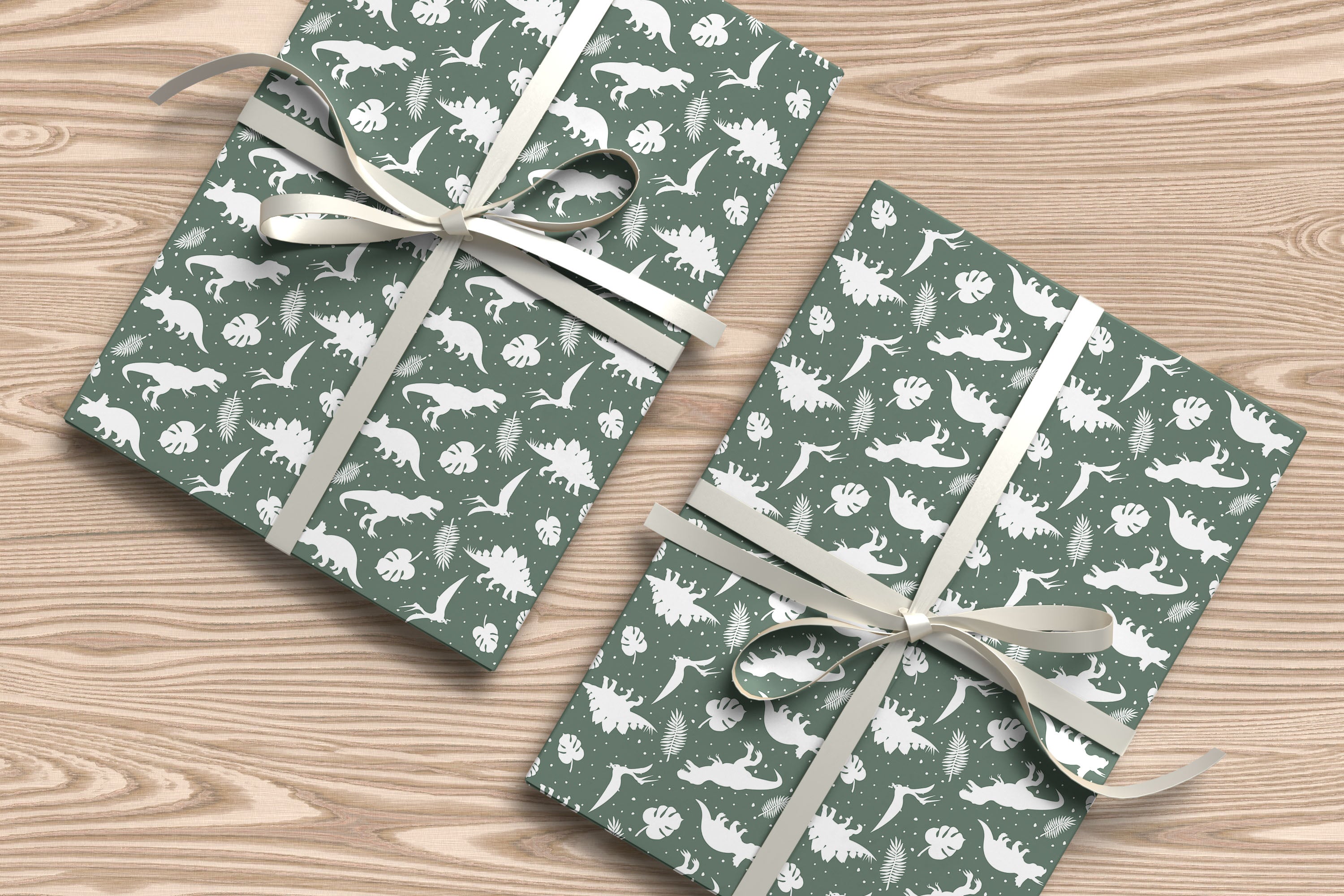 Dinosaur Wrapping Paper – Kids Gift Wrap Sheet with White Dino Silhouettes