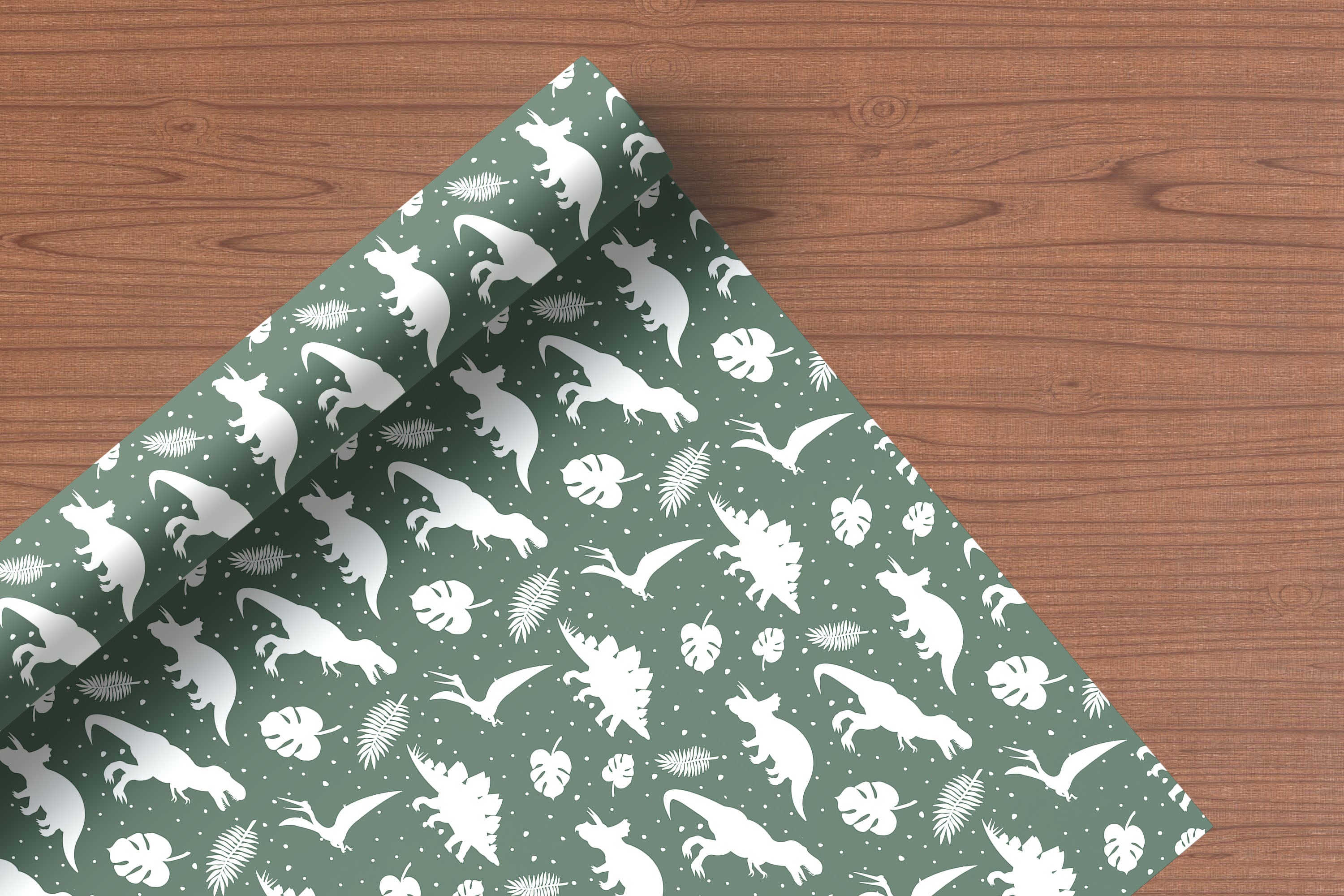 Dinosaur Wrapping Paper – Kids Gift Wrap Sheet with White Dino Silhouettes