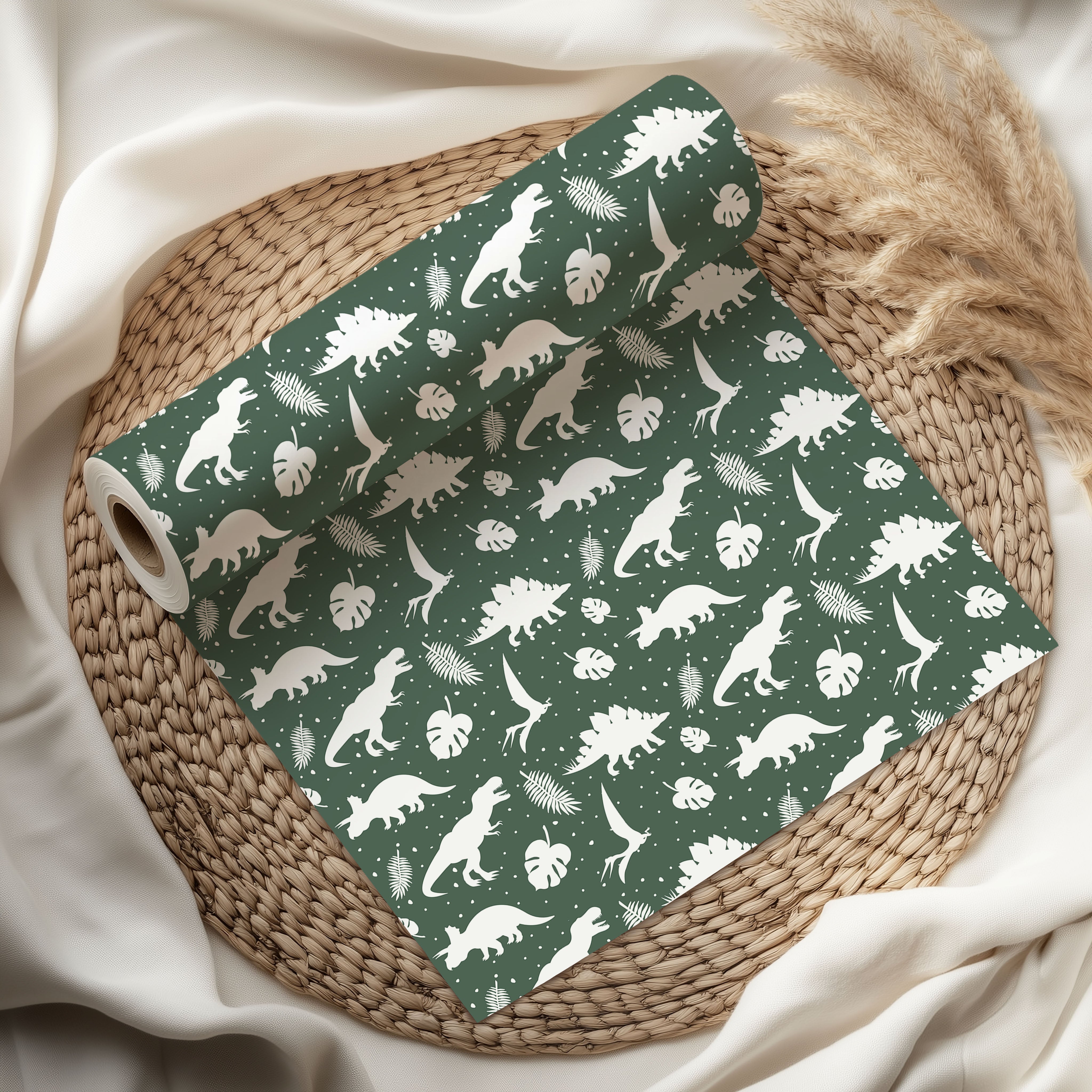 Dinosaur Wrapping Paper – Kids Gift Wrap Sheet with White Dino Silhouettes
