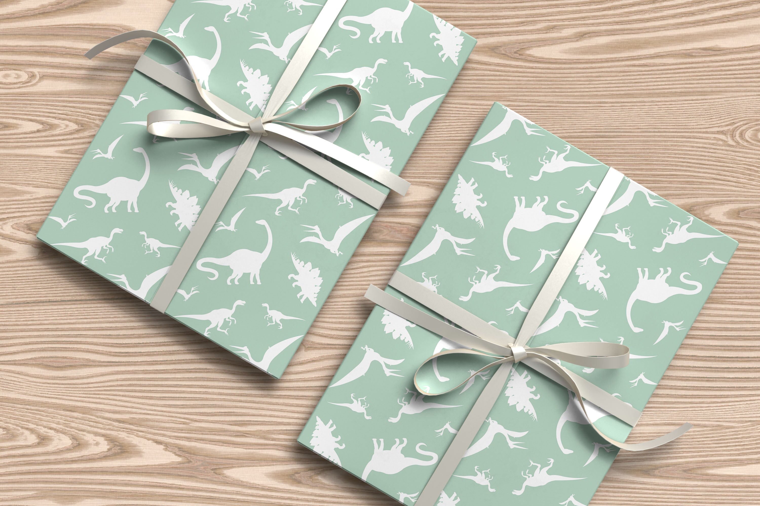 Mint Dinosaur Wrapping Paper – Fun Gift Wrap Sheet for Kids' Birthdays & Parties