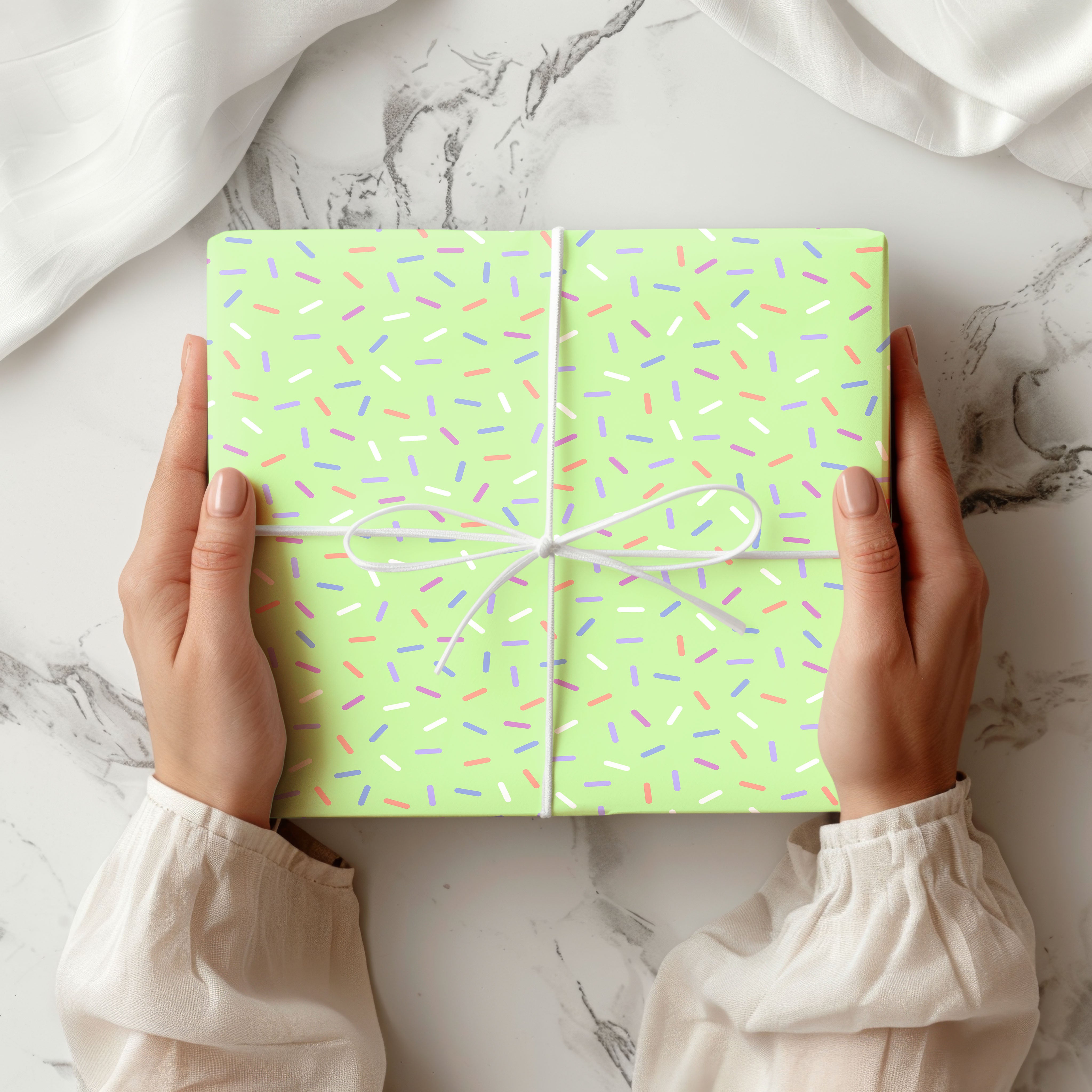 Green Sprinkle Wrapping Paper – Fun Pastel Gift Wrap Sheet for Birthdays & Celebrations