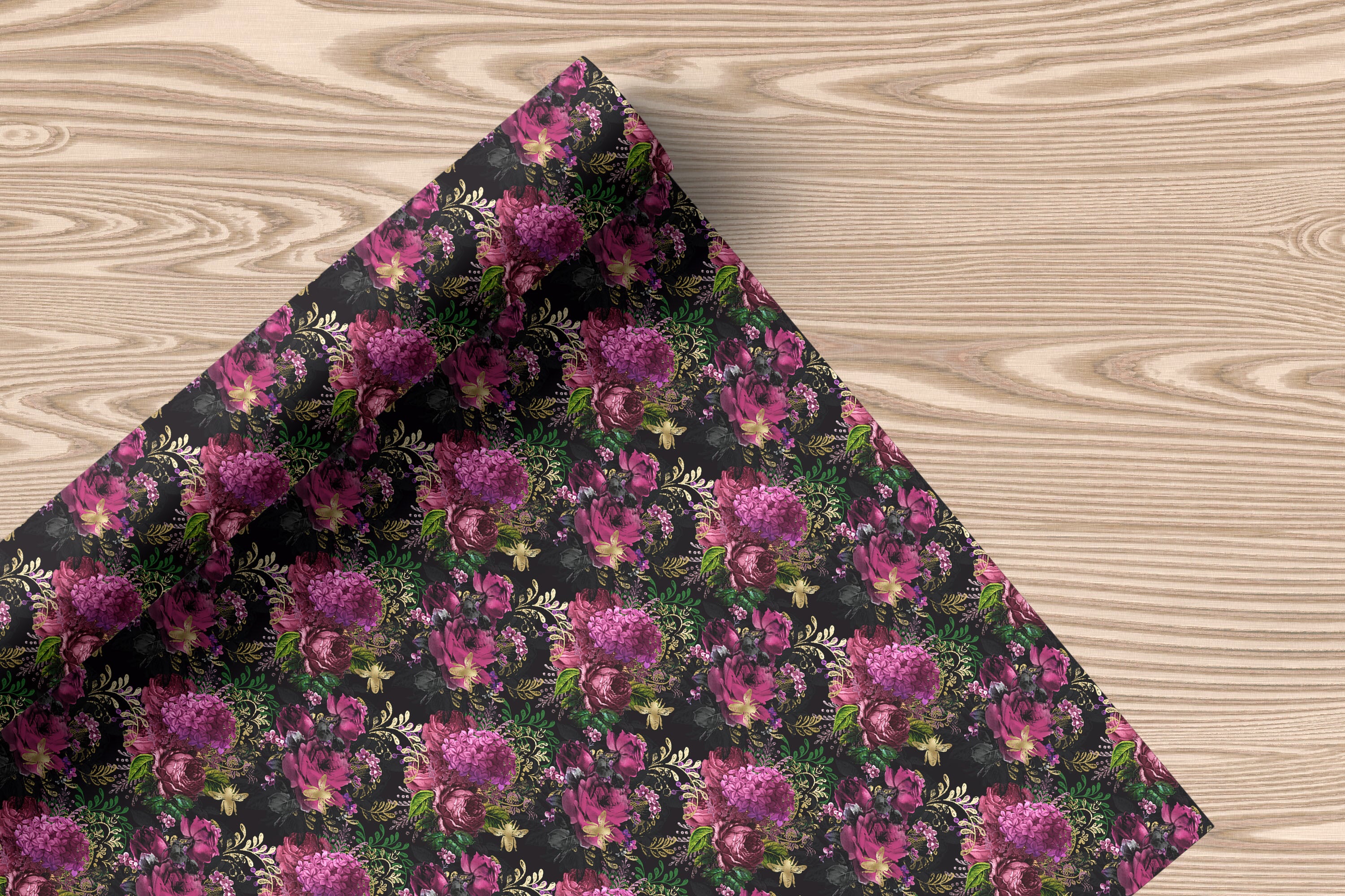 Dark Floral Wrapping Paper – Moody Botanical Gift Wrap Sheet with Purple Blooms