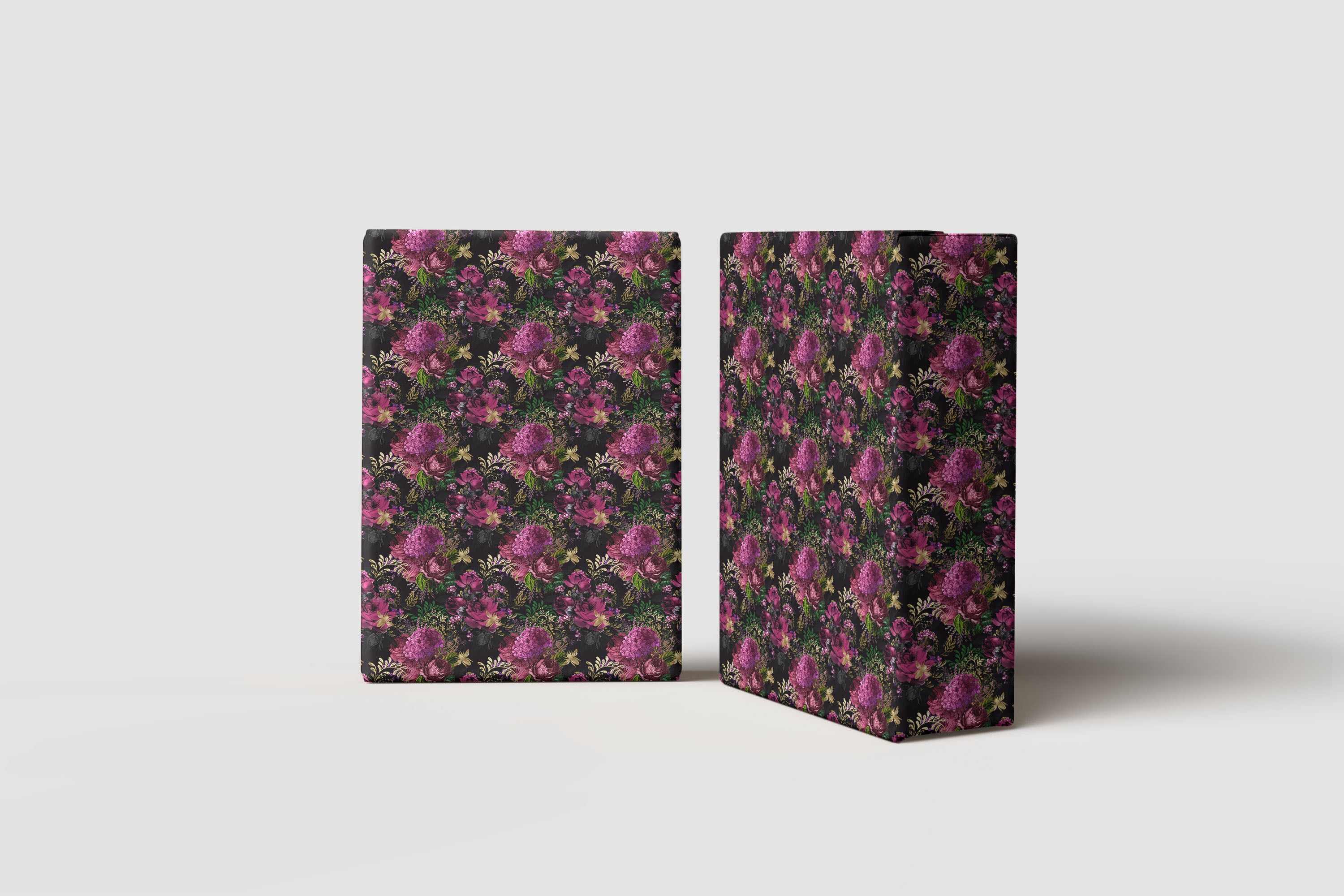 Dark Floral Wrapping Paper – Moody Botanical Gift Wrap Sheet with Purple Blooms