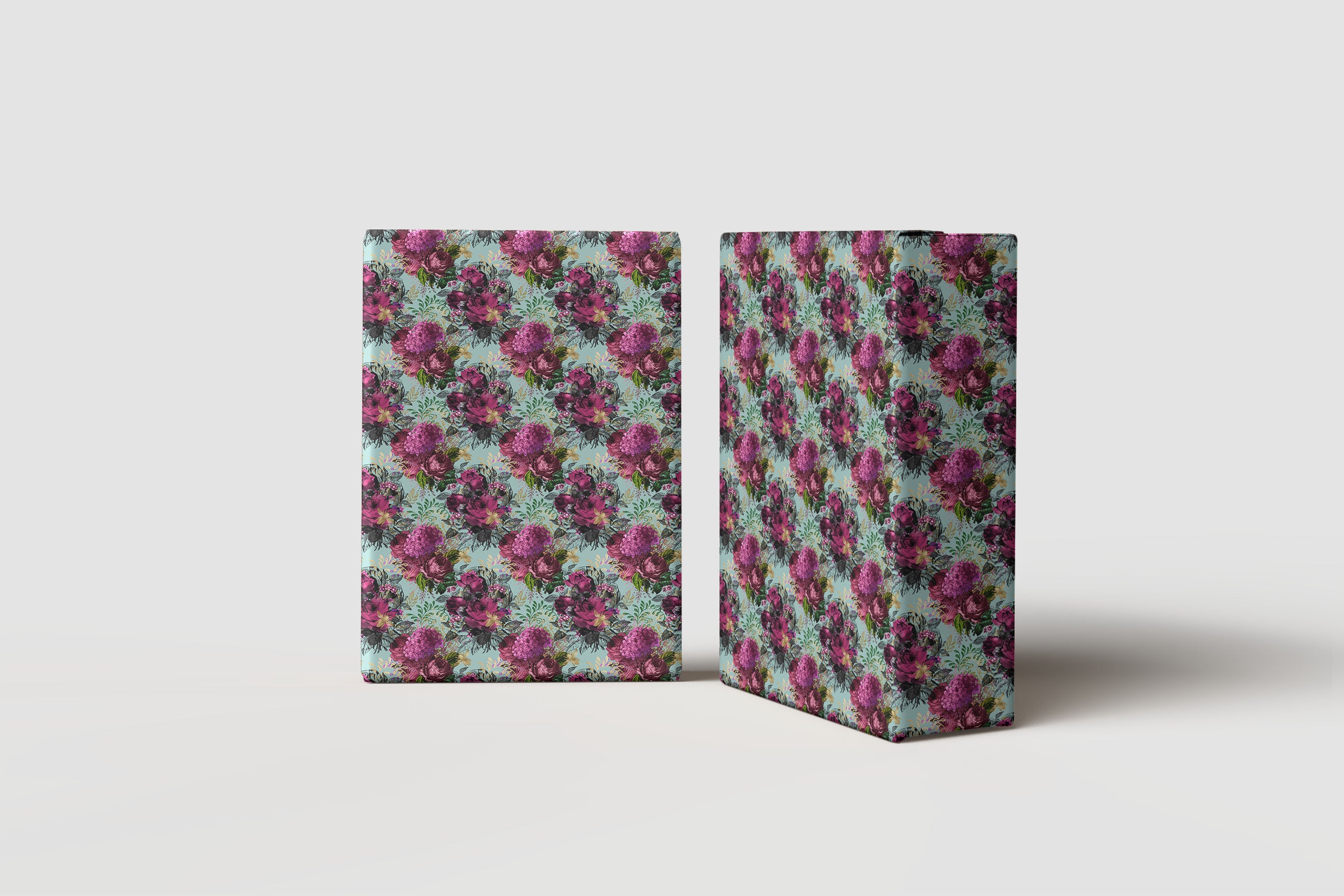 Mint Floral Wrapping Paper – Romantic Vintage Gift Wrap with Pink and Purple Flowers