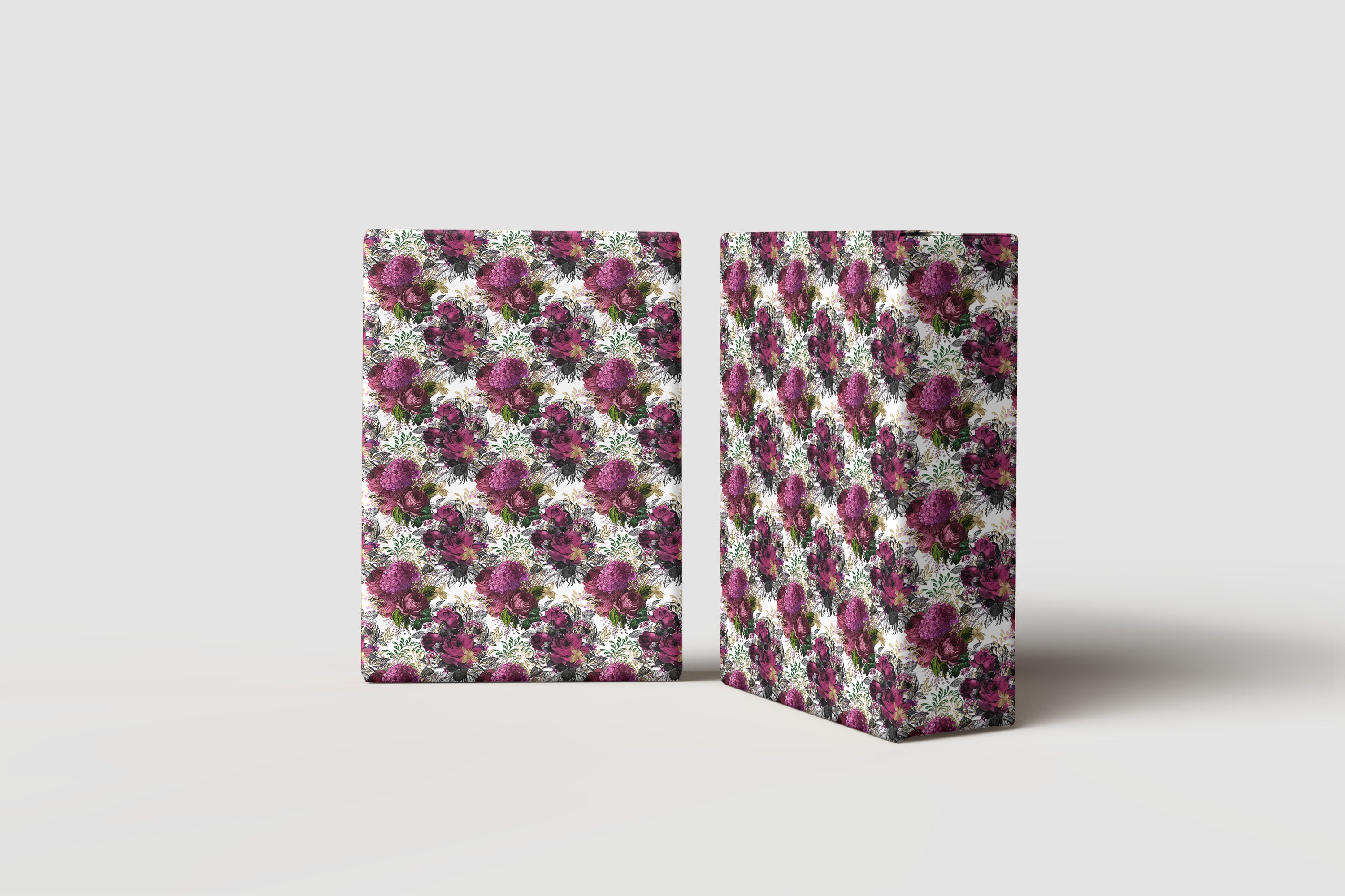 White Floral Wrapping Paper – Elegant Gift Wrap with Vintage Pink and Purple Flower Design