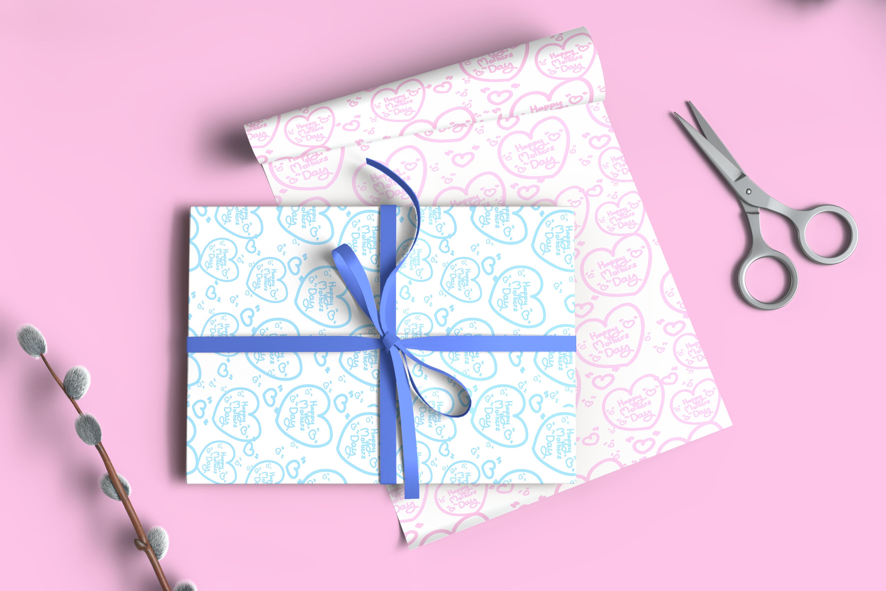 Light Blue Happy Mother's Day Heart Gift Wrapping Paper Sheets – Pack of 2 50x70cm