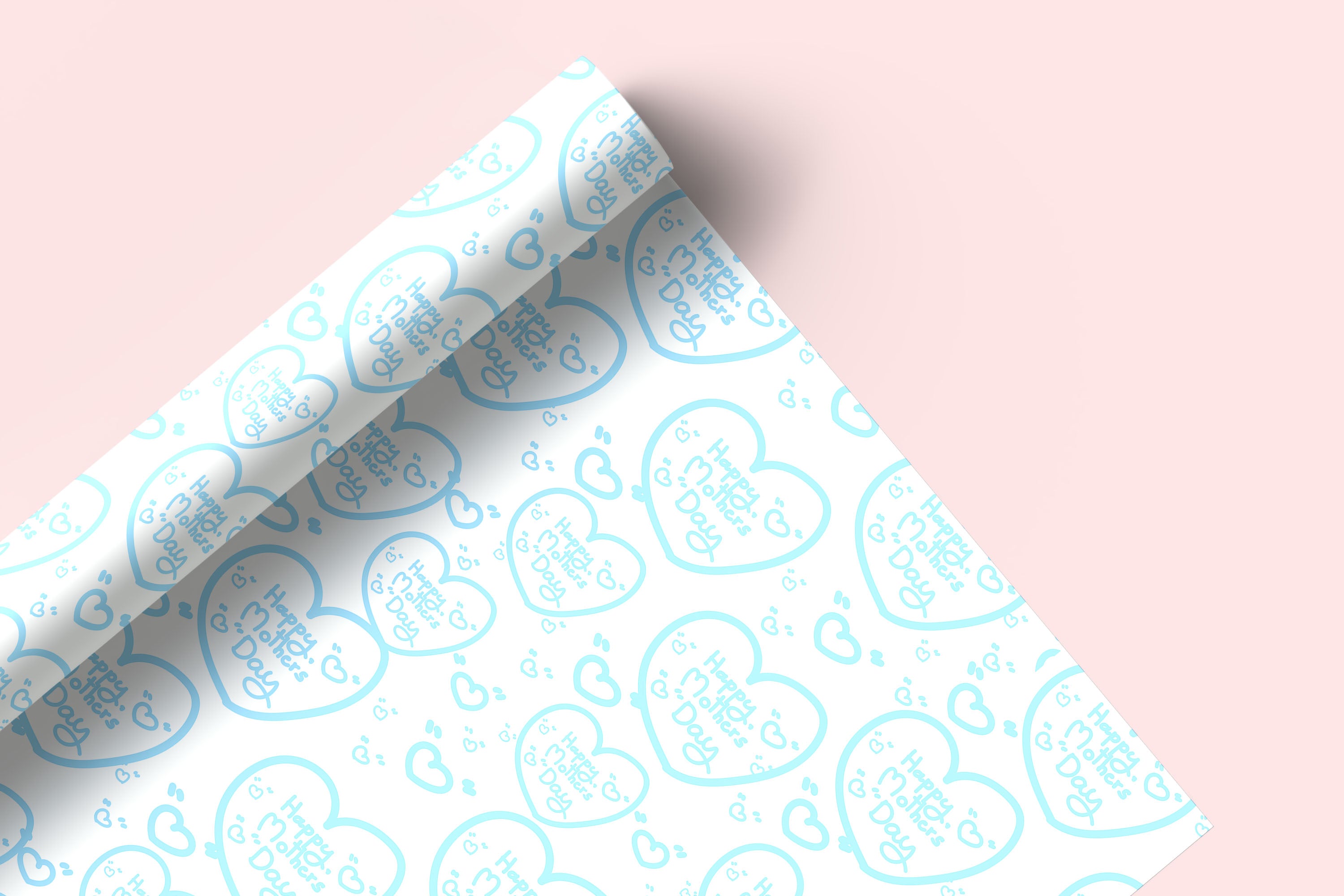 Light Blue Happy Mother's Day Heart Gift Wrapping Paper Sheets – Pack of 2 50x70cm