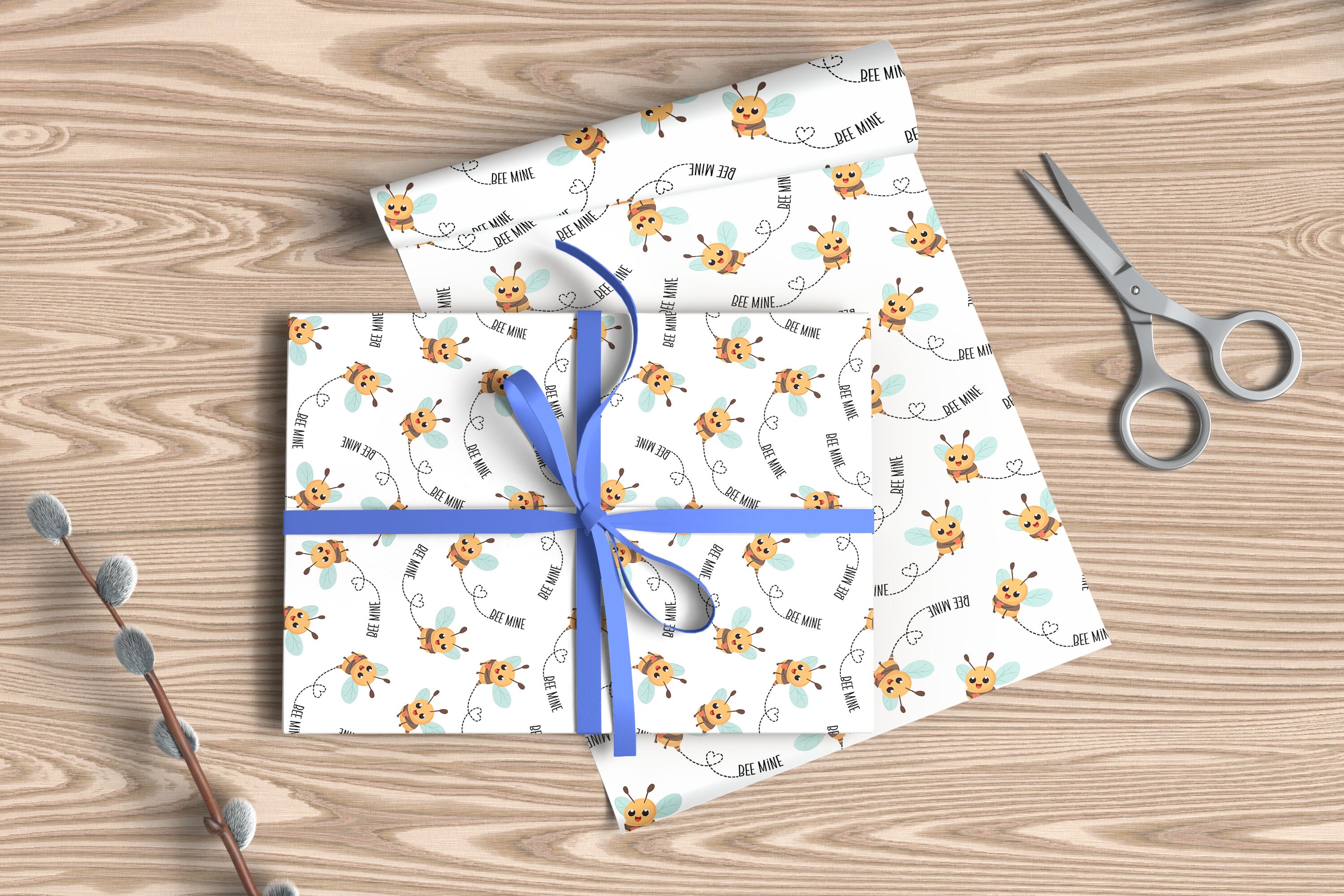 Bee Mine Pattern Wrapping Paper Custom Printed Gift Wrap