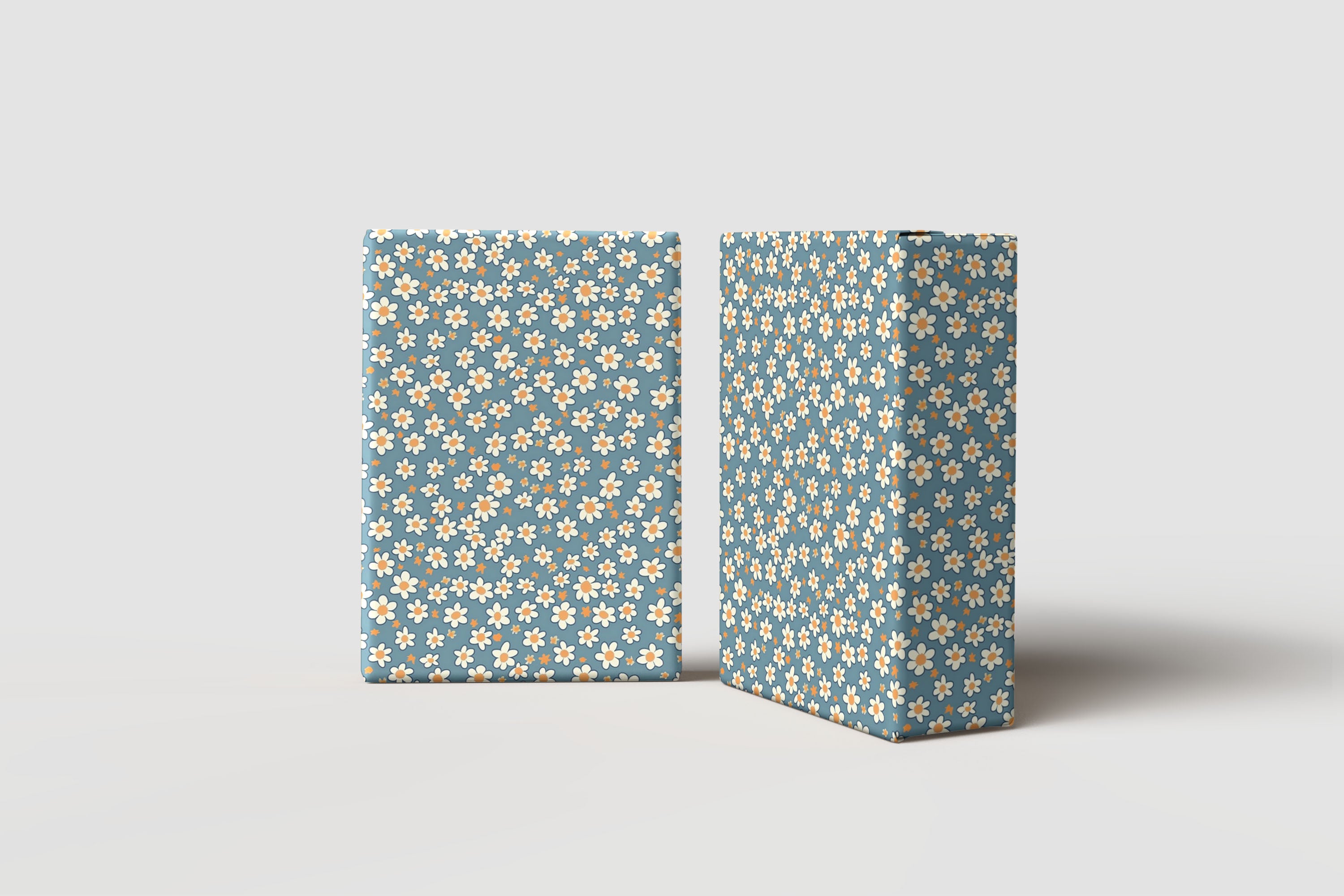 Blue Daisy Wrapping Paper – Retro Floral Gift Wrap with White and Yellow Flowers