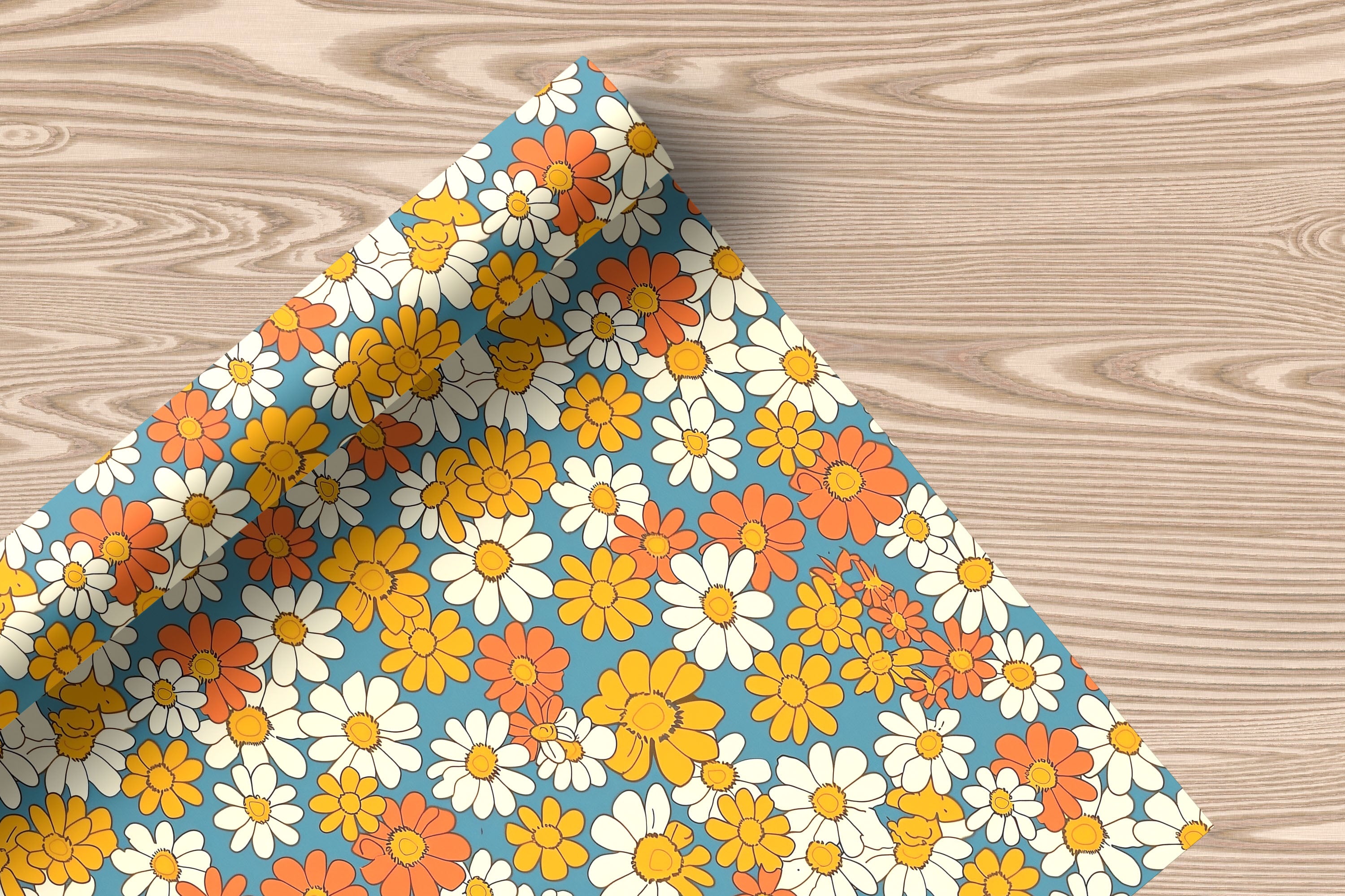 Retro Daisy Flower Gift Wrap – Orange & Yellow 70s Style Wrapping Paper