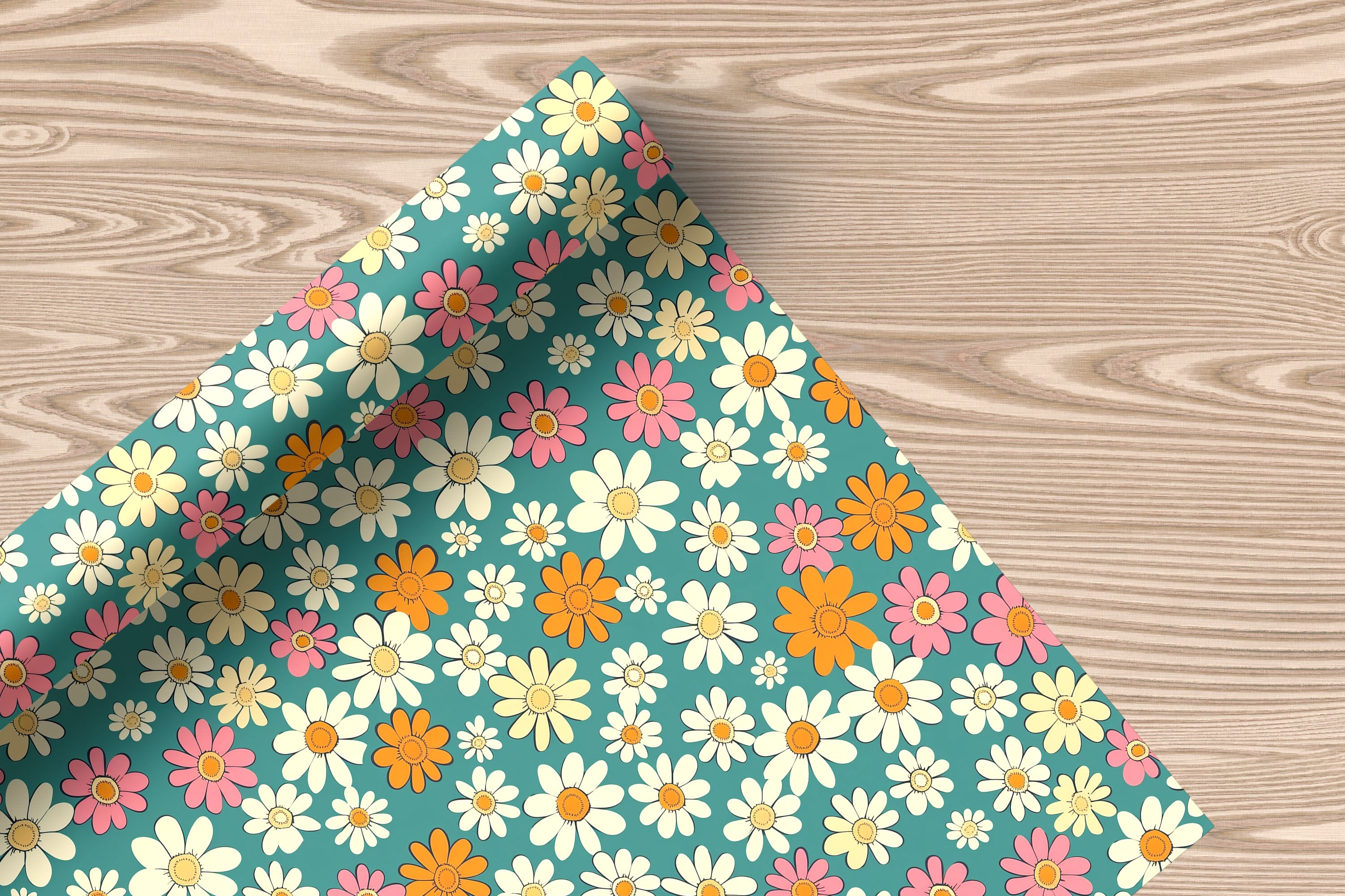 Vintage Daisy Floral Wrapping Paper – Retro Pink, Orange & Cream Gift Wrap
