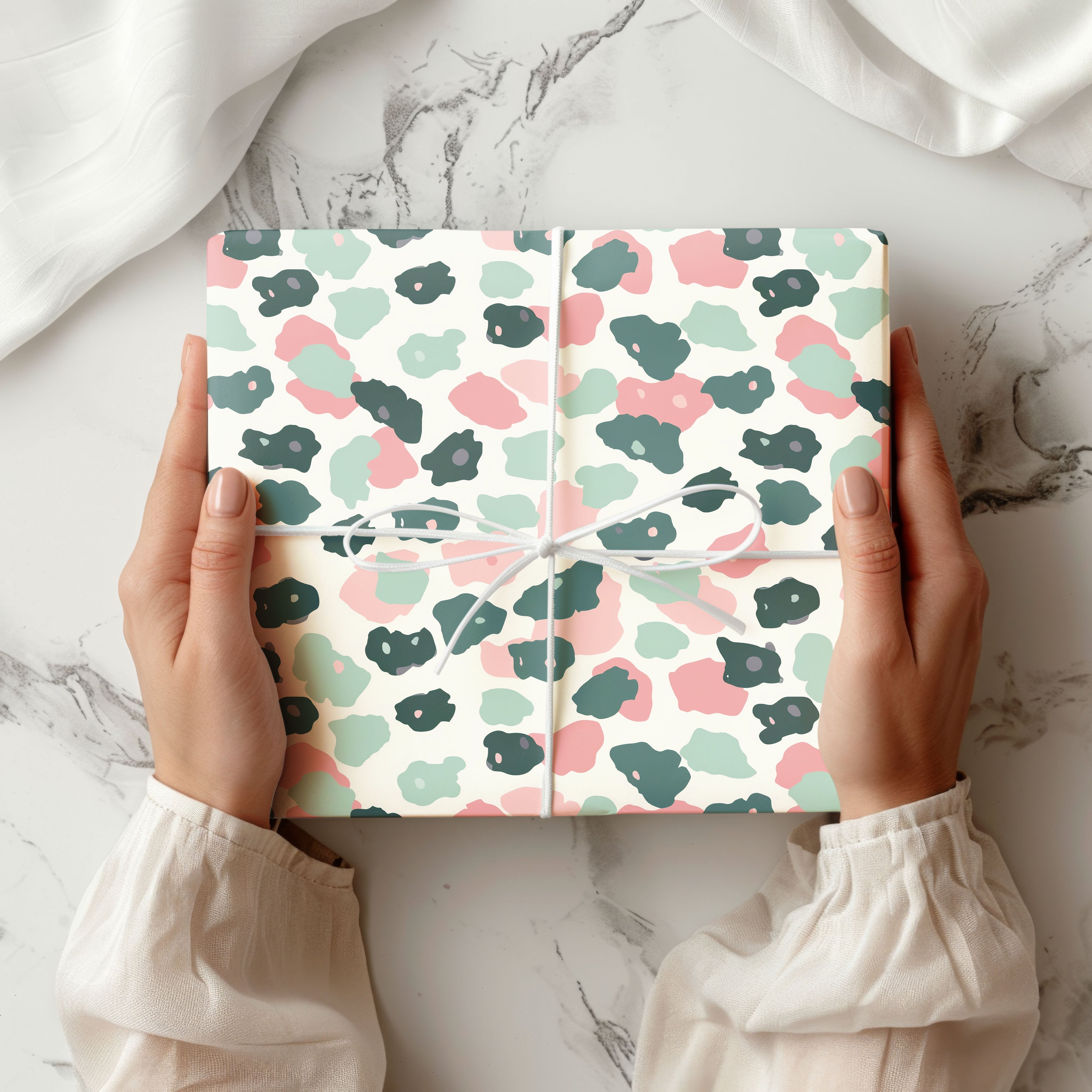 Abstract Pastel Camo Wrapping Paper – Pink, Green & White Camouflage Gift Wrap