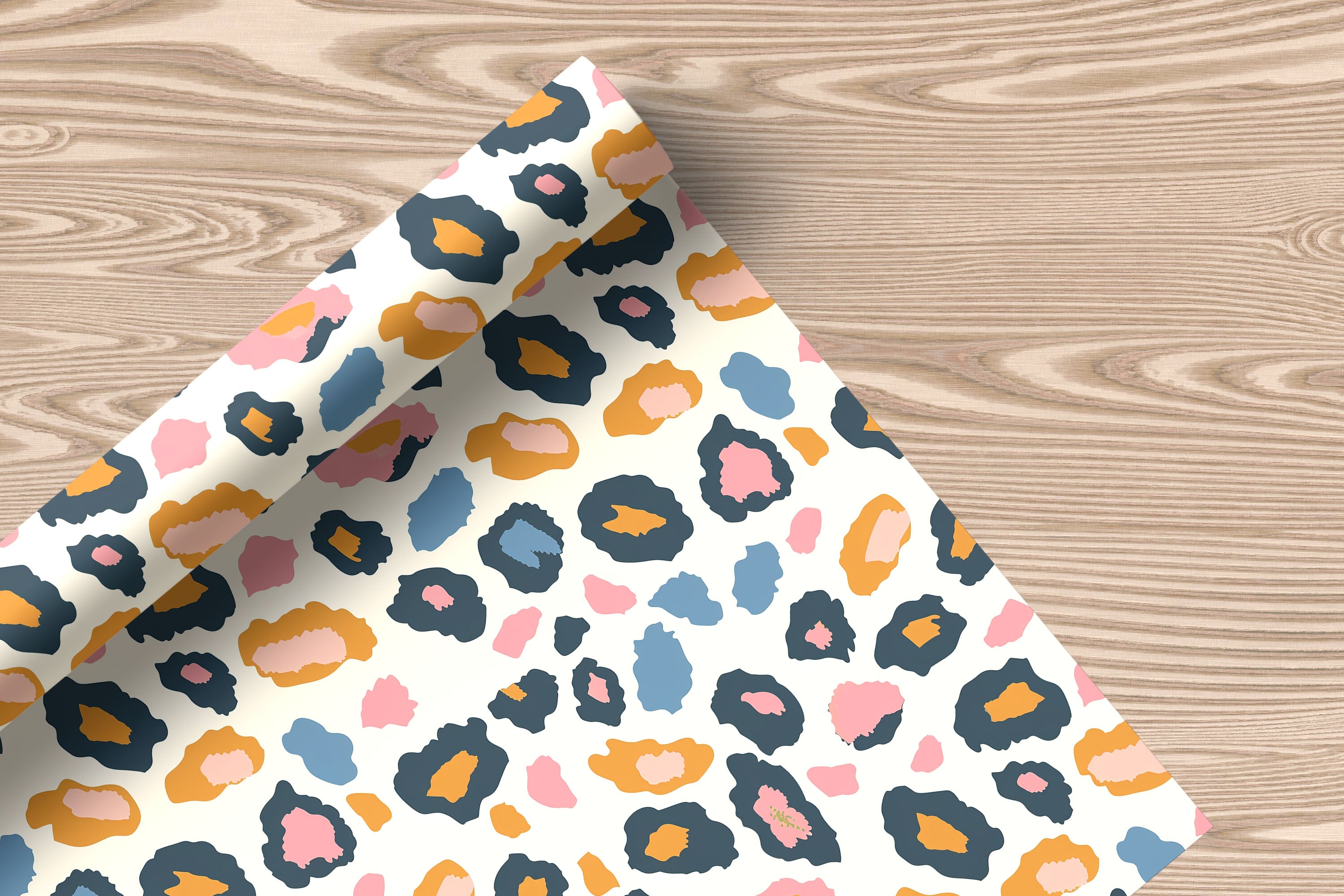 Bold Leopard Print Wrapping Paper – Pink, Mustard & Navy Gift Wrap on Cream Background