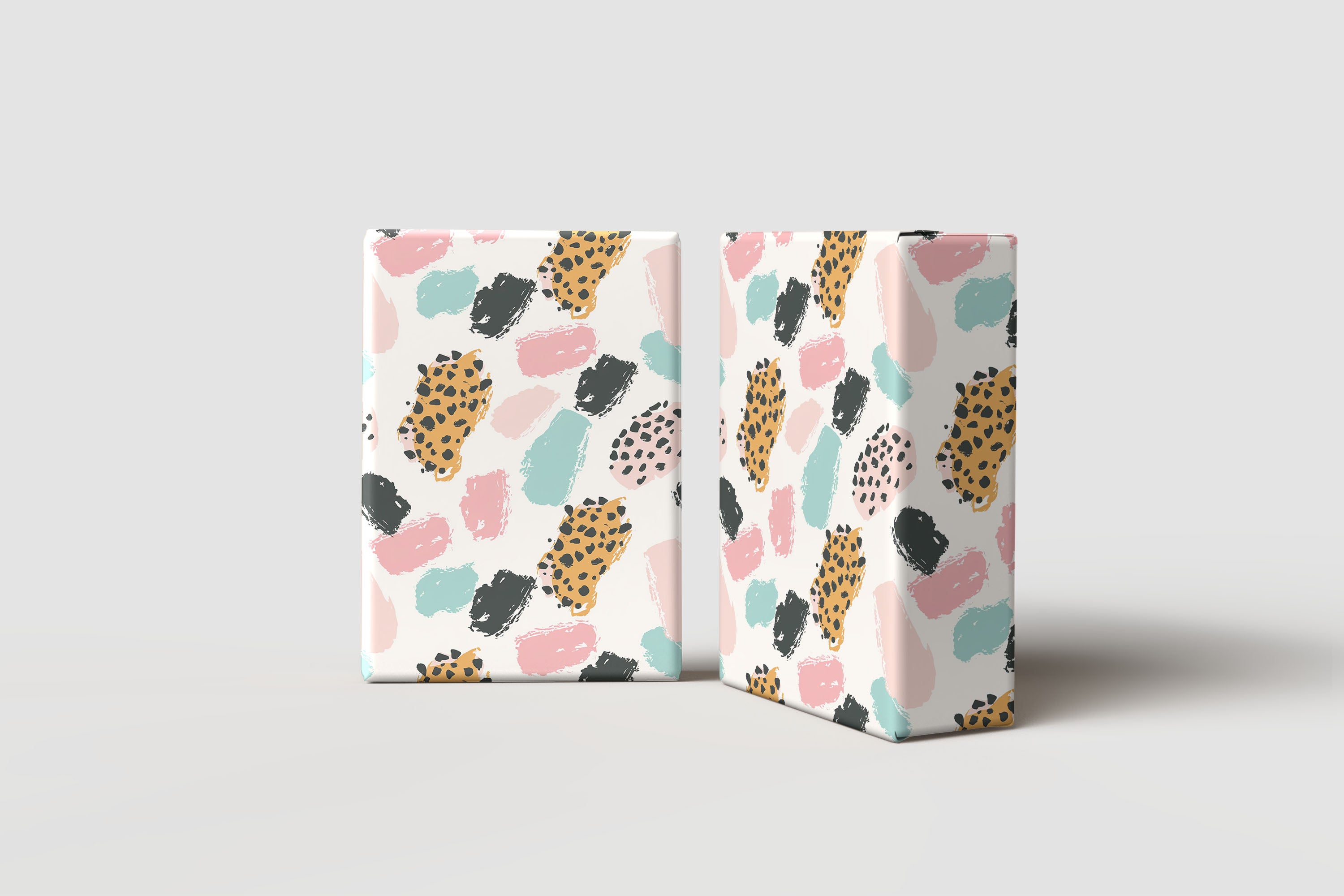 Pastel Brush Stroke Wrapping Paper – Abstract Animal Print Gift Wrap with Pink, Mint & Mustard Spots