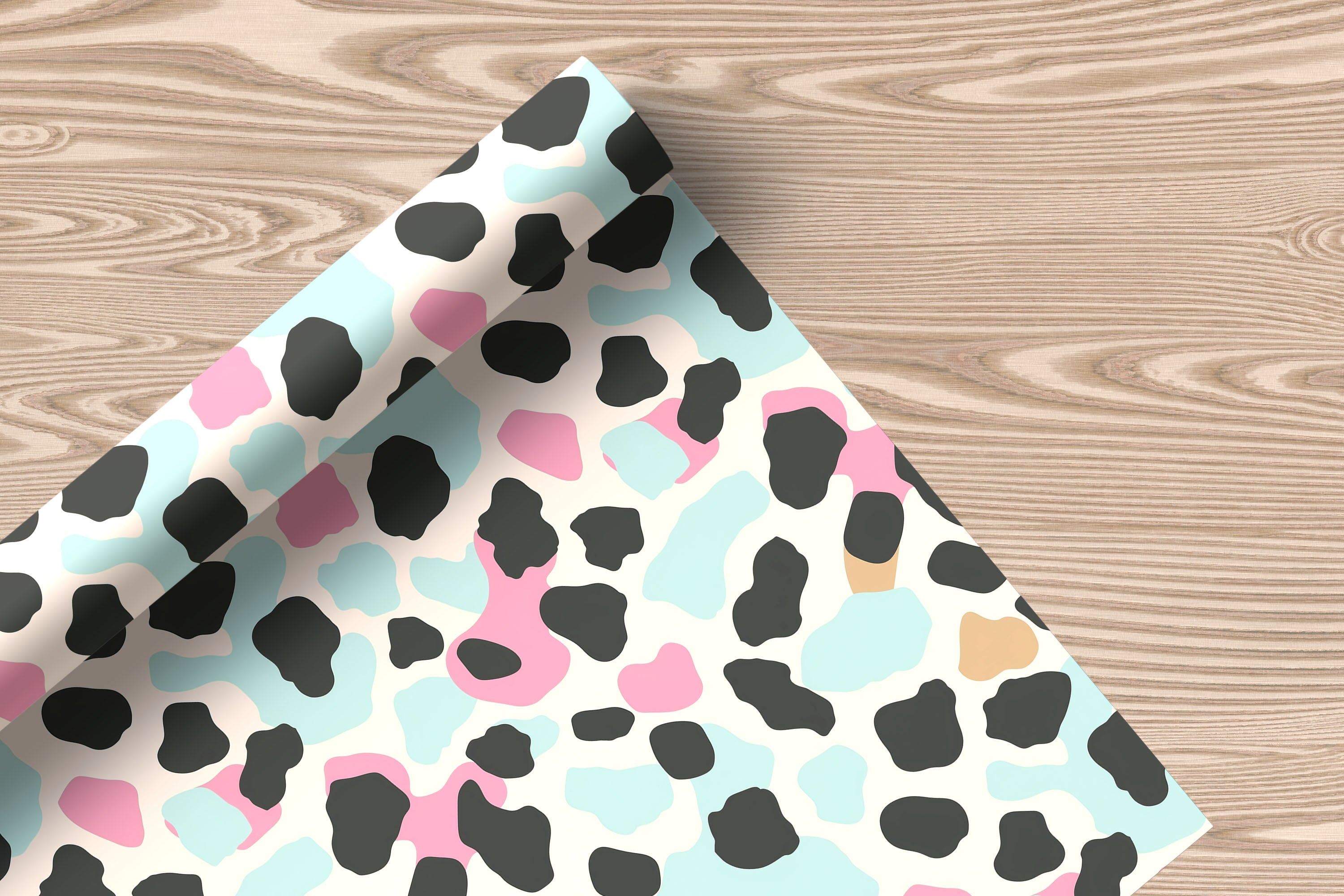 Pastel Leopard Print Wrapping Paper – Pink, Aqua & Beige Animal Spot Gift Wrap