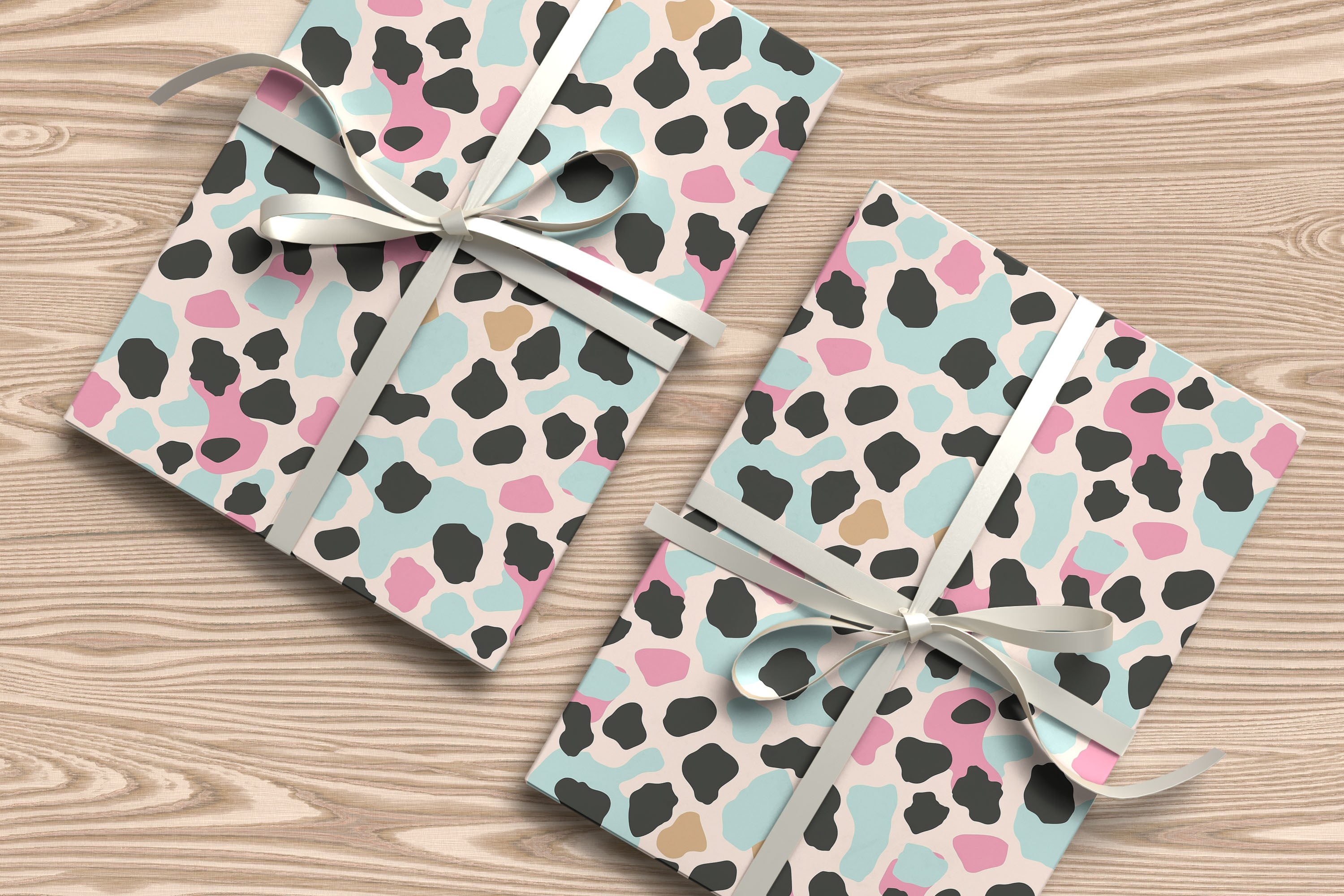Pastel Leopard Print Wrapping Paper – Pink, Aqua & Beige Animal Spot Gift Wrap