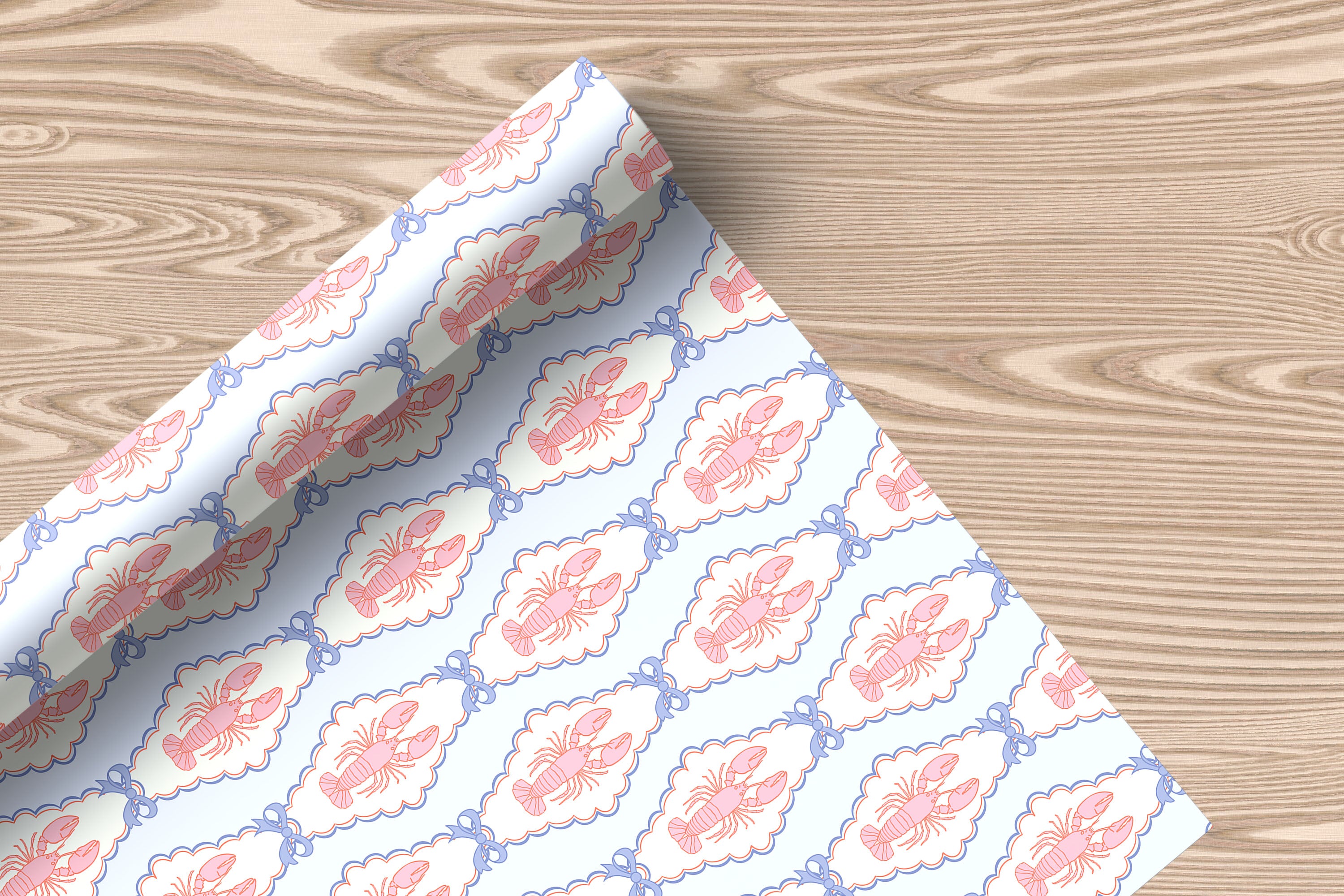Lobster Pattern Wrapping Paper – Nautical Pink & Blue Coastal Gift Wrap