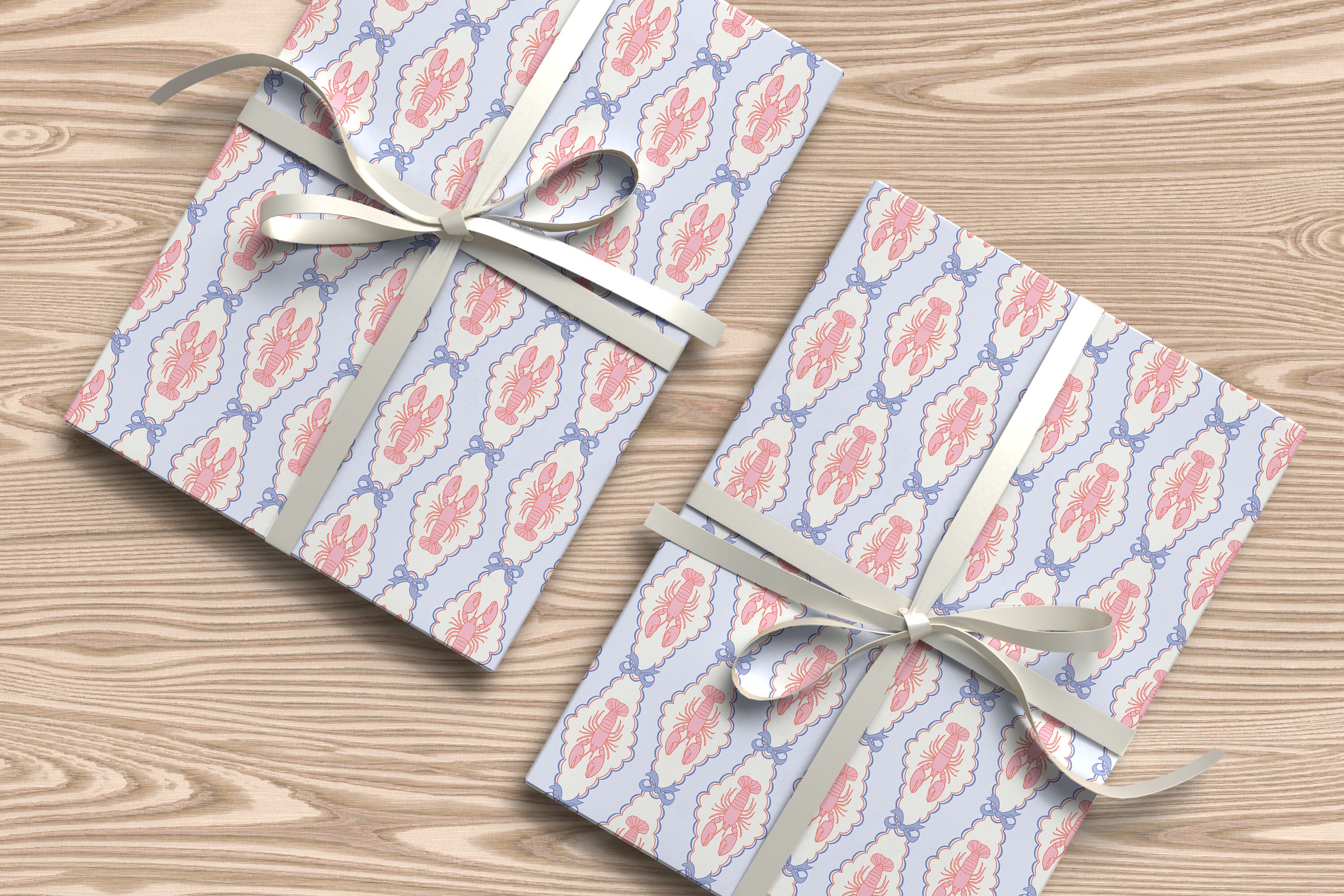 Lobster Pattern Wrapping Paper – Nautical Pink & Blue Coastal Gift Wrap