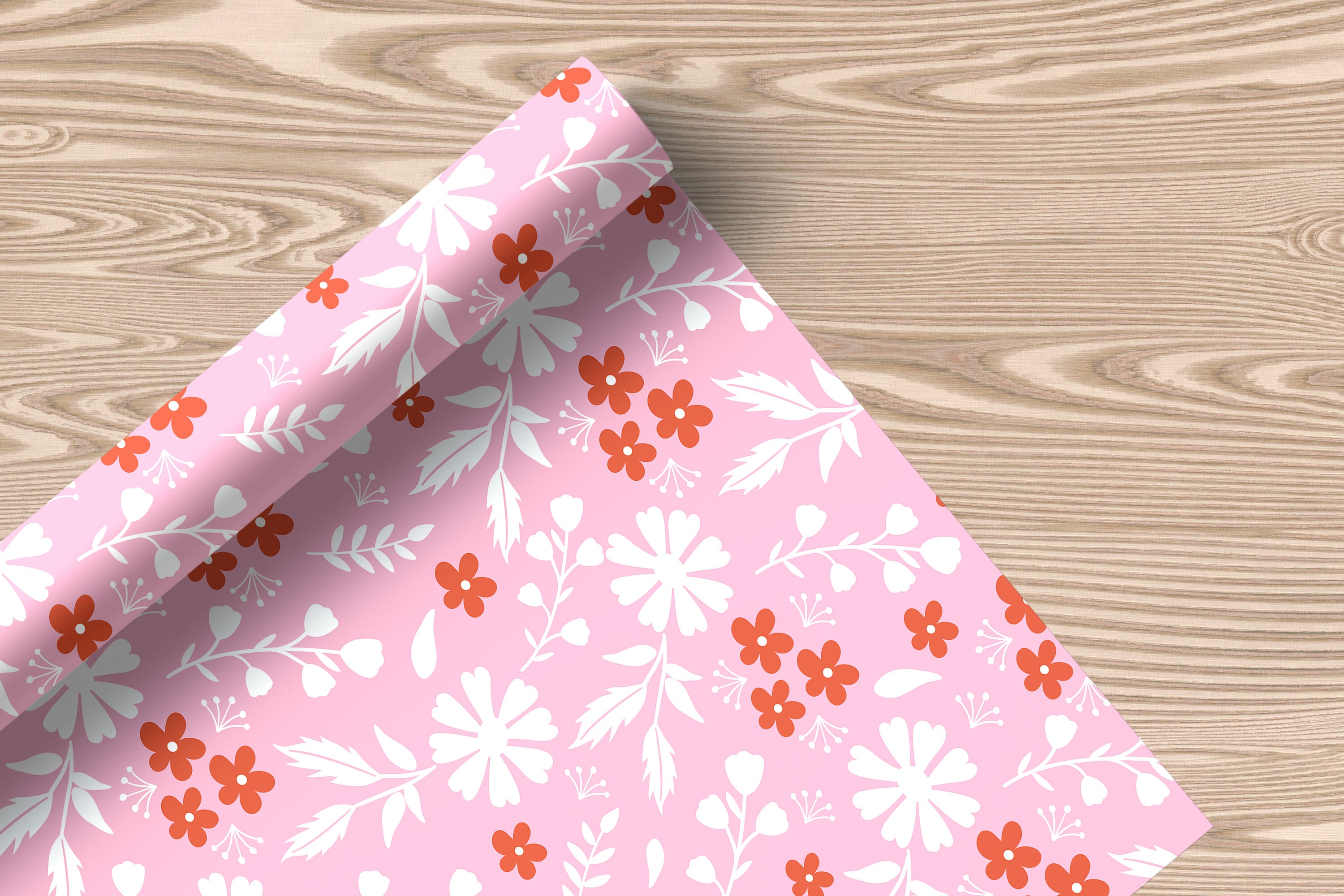 Retro Floral Wrapping Paper – Pink Background with White & Orange Daisy Print Gift Wrap