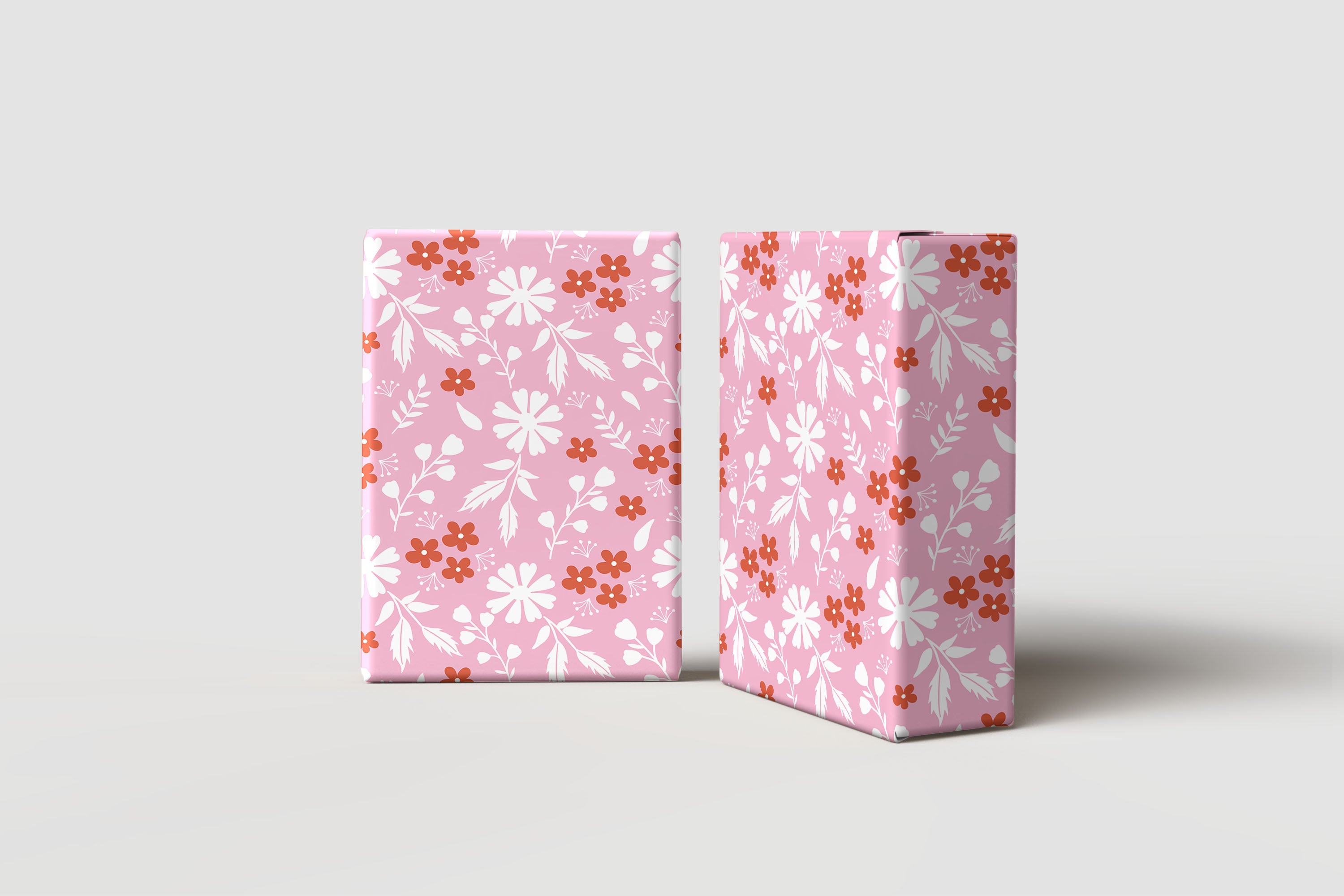 Retro Floral Wrapping Paper – Pink Background with White & Orange Daisy Print Gift Wrap