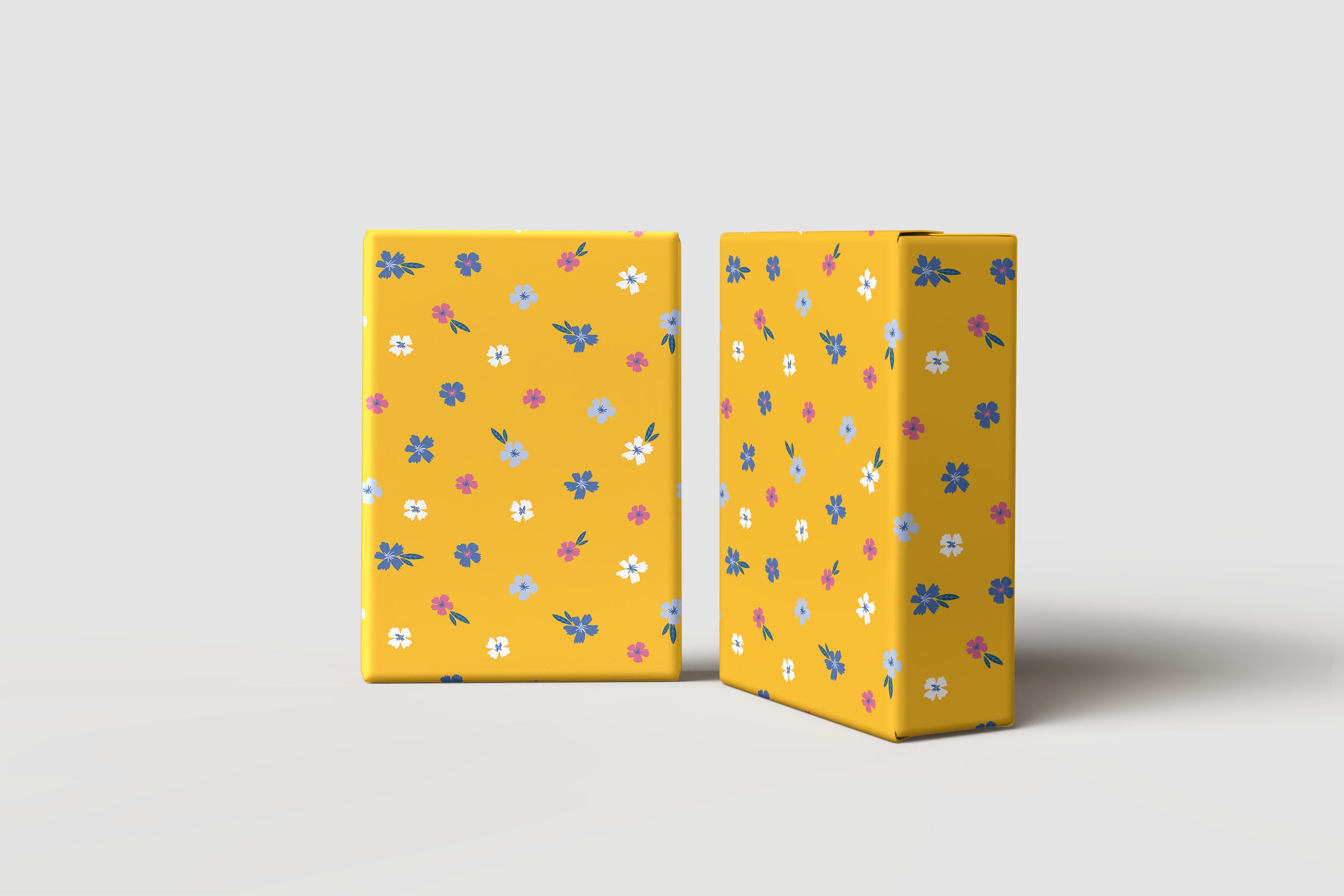 Bold Floral Wrapping Paper – Bright Yellow Gift Wrap with Blue, Pink & White Flowers
