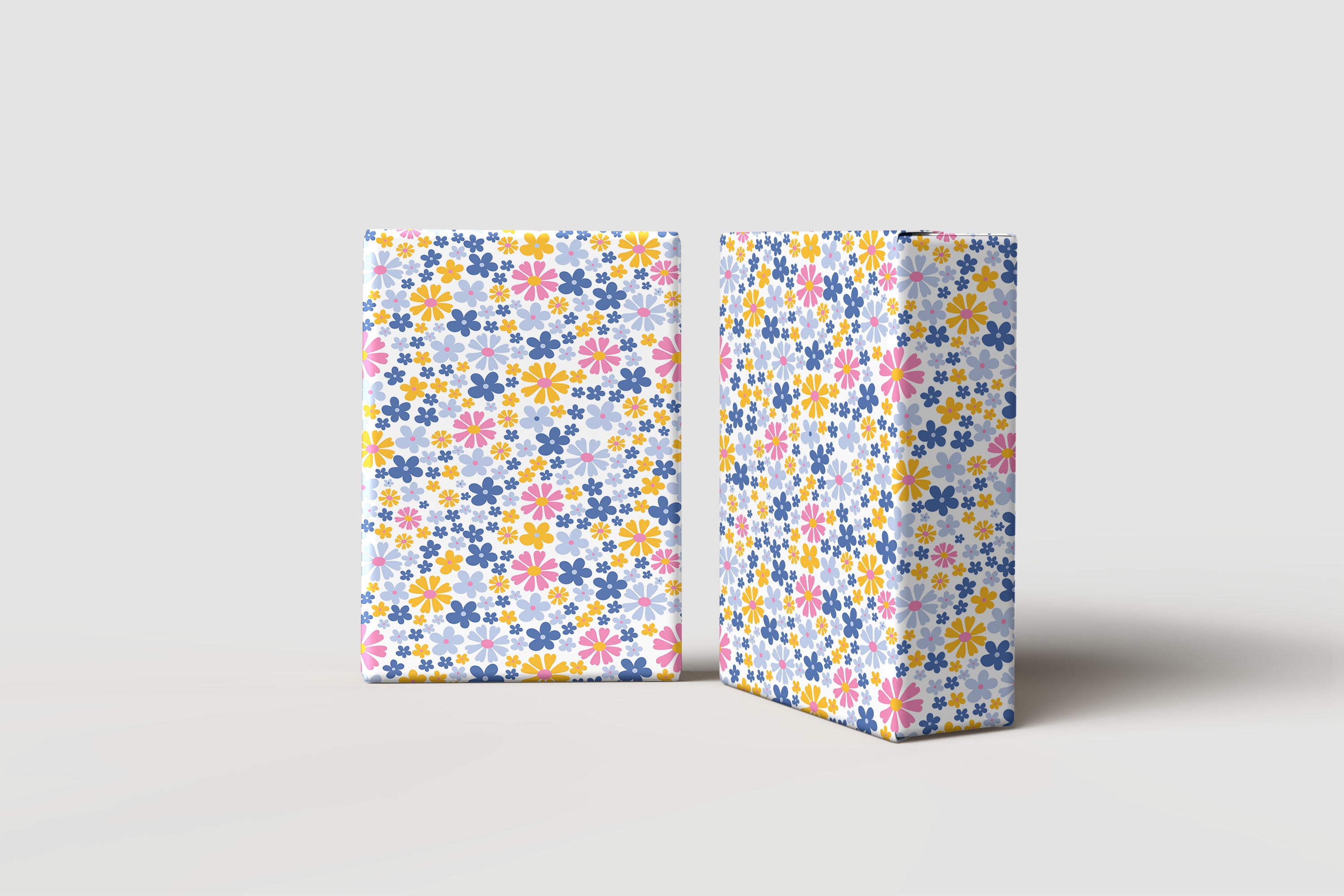 Retro Daisy Wrapping Paper – Colourful Pink, Blue & Yellow Flower Power Gift Wrap on White Background