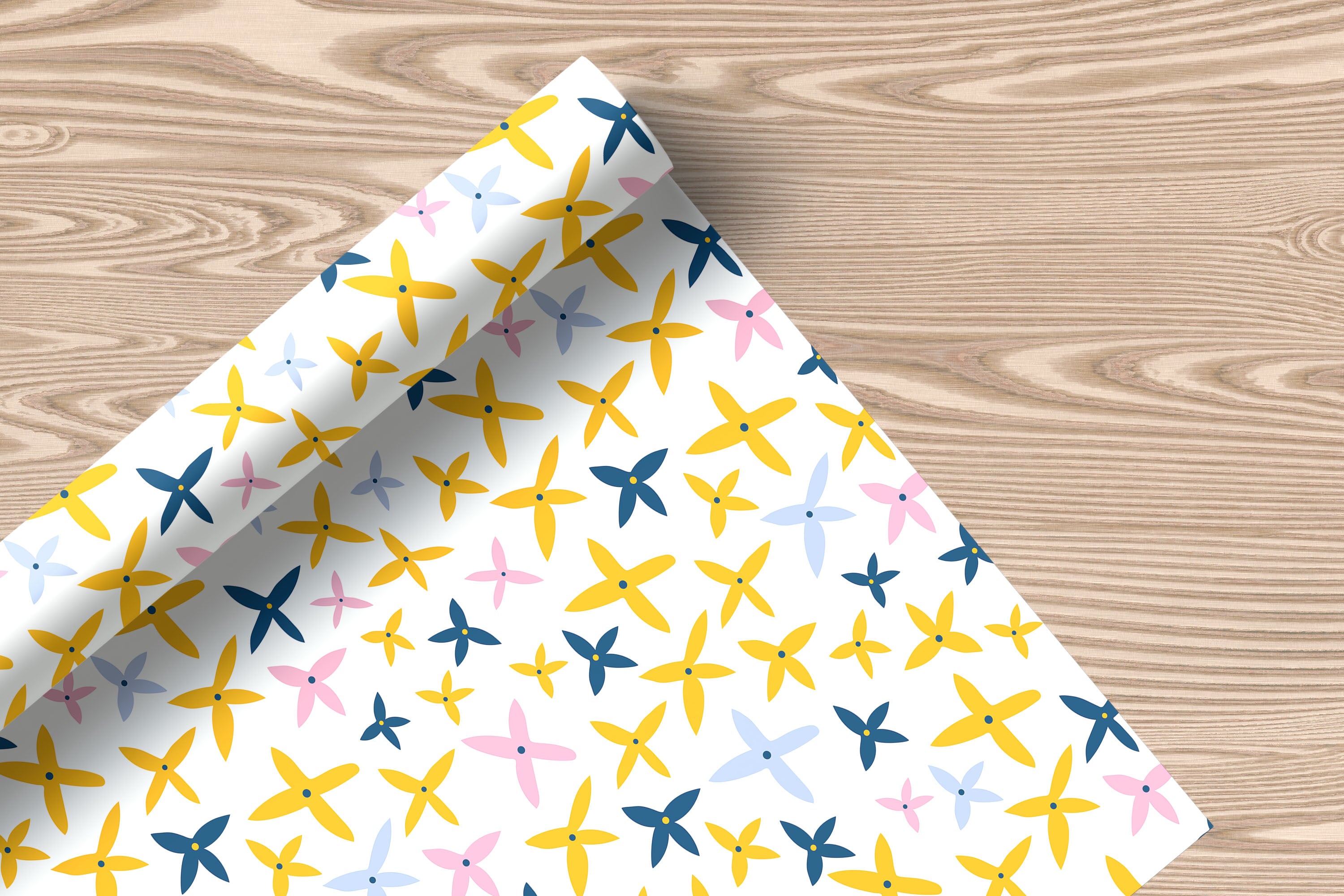 Playful Yellow & Pink Floral Wrapping Paper – Modern Minimalist Gift Wrap with Scattered Petals