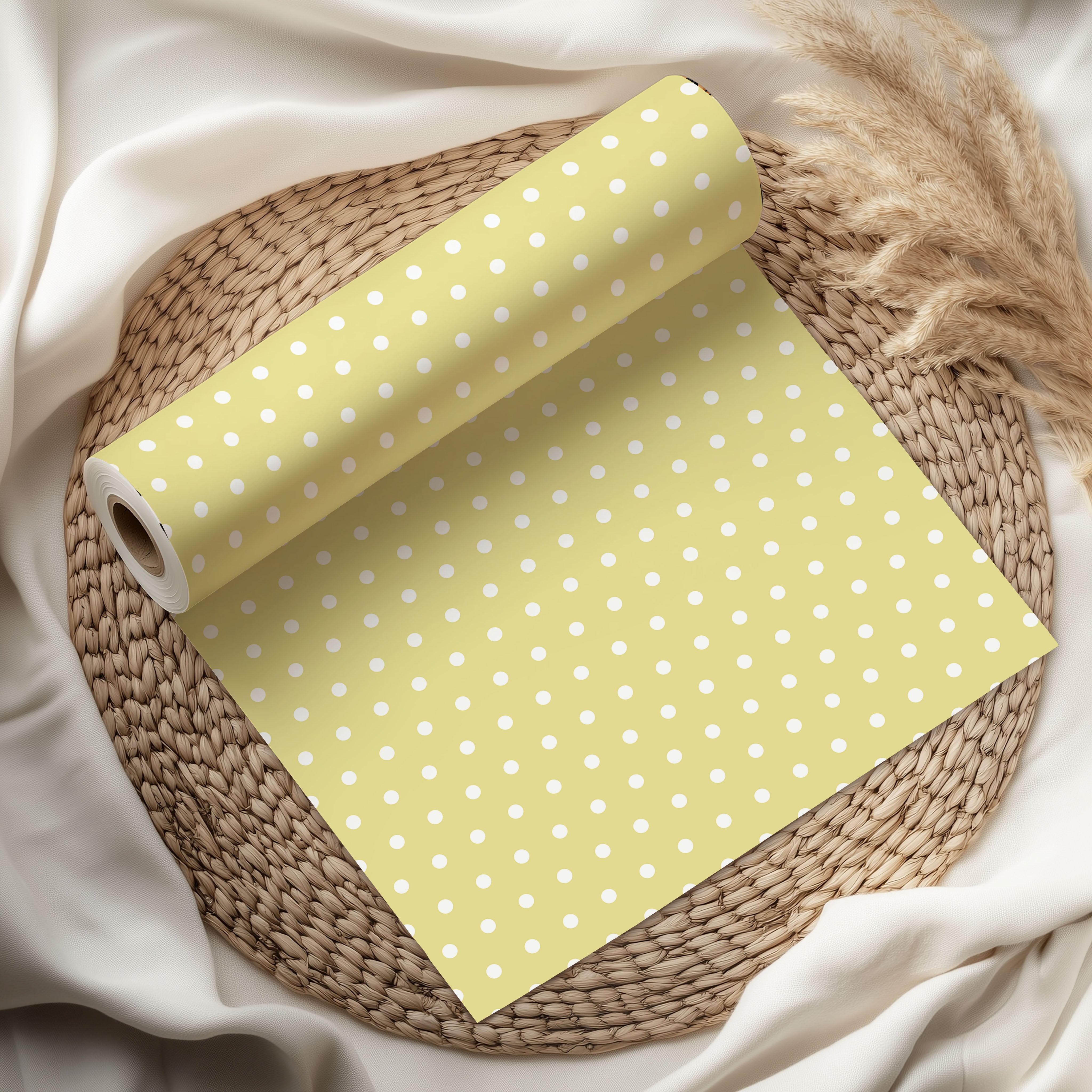 Yellow & Navy Floral Wrapping Paper – Minimal Abstract Gift Wrap with White Background