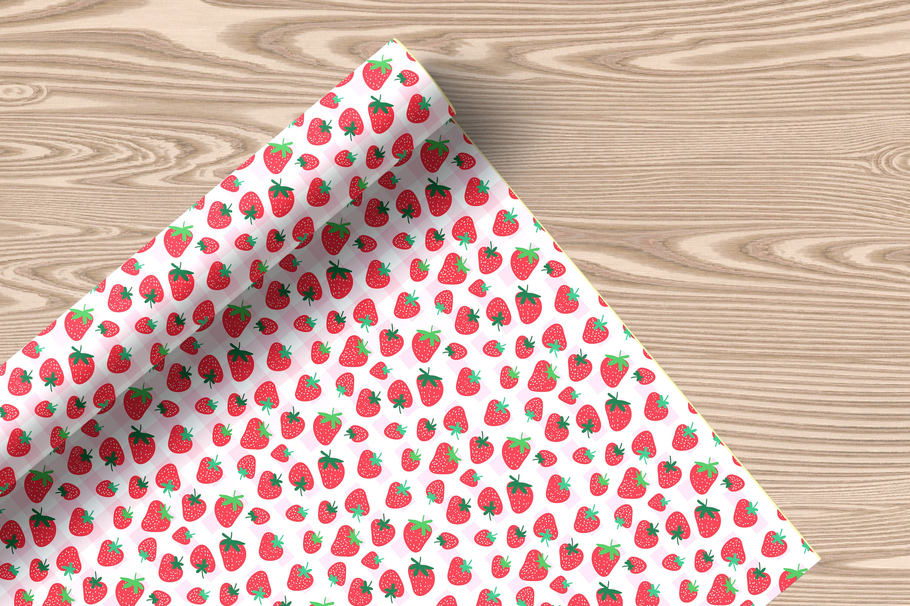 Cute Strawberry Gift Wrap – Red Berry Wrapping Paper with Gingham Background Pattern