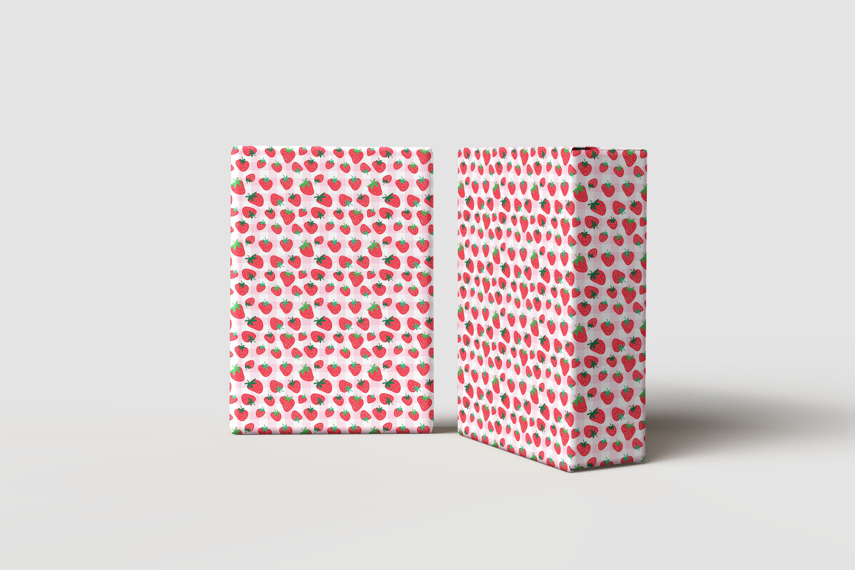 Cute Strawberry Gift Wrap – Red Berry Wrapping Paper with Gingham Background Pattern
