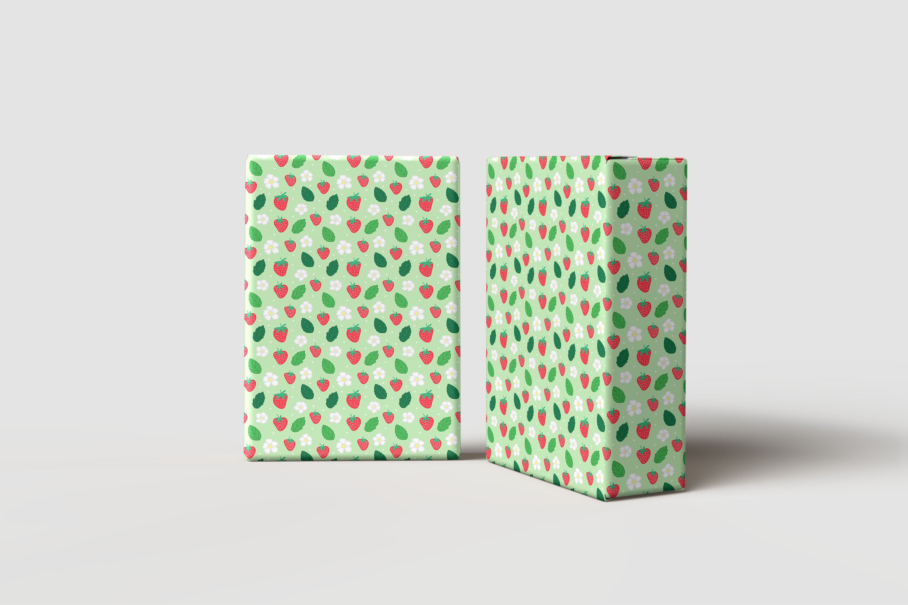 Strawberry Leaf Wrapping Paper – Cute Red Berries & Floral Design on Pastel Green