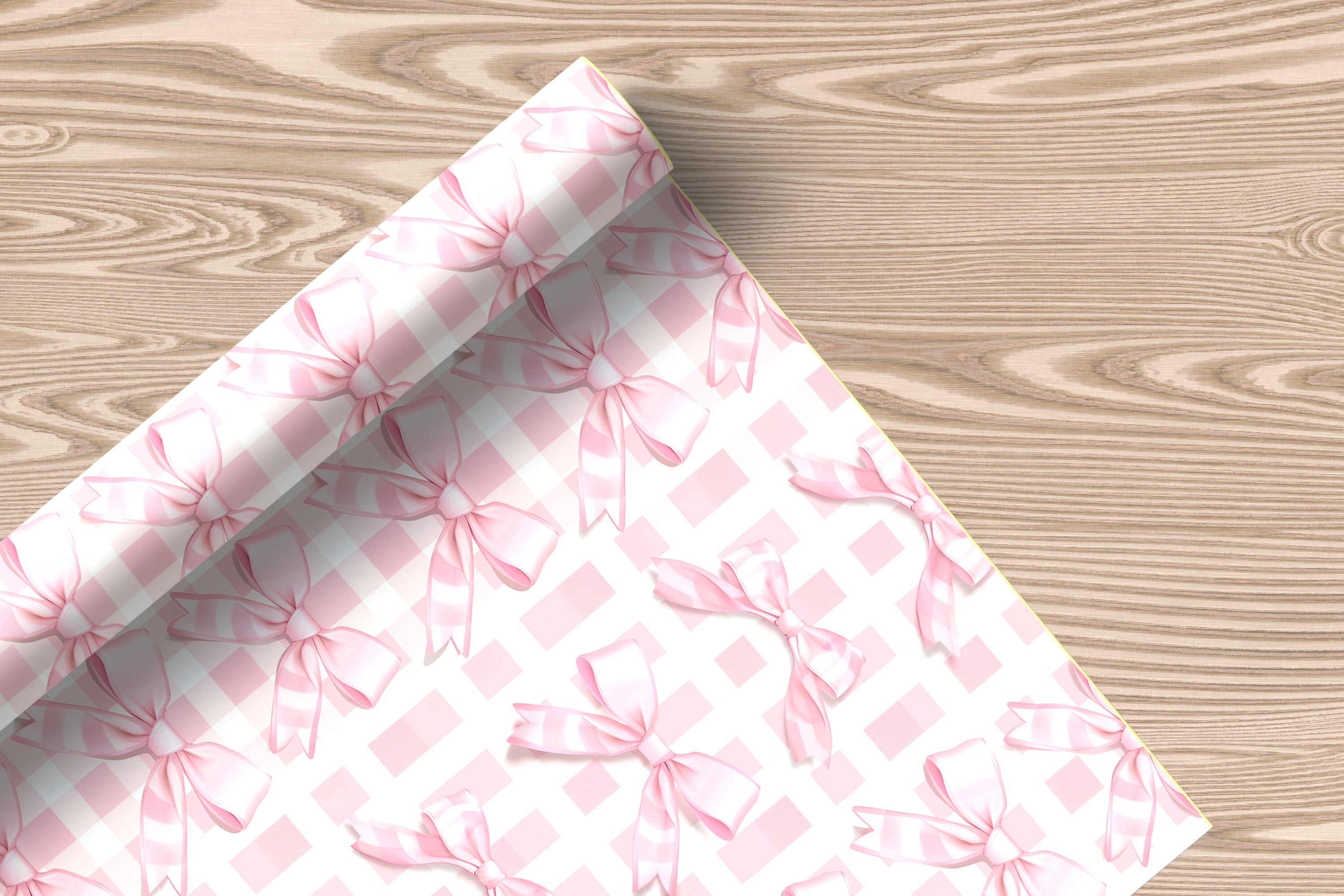 Pink Gingham Bow Wrapping Paper – Cute Check Design with Soft Ribbon Bows