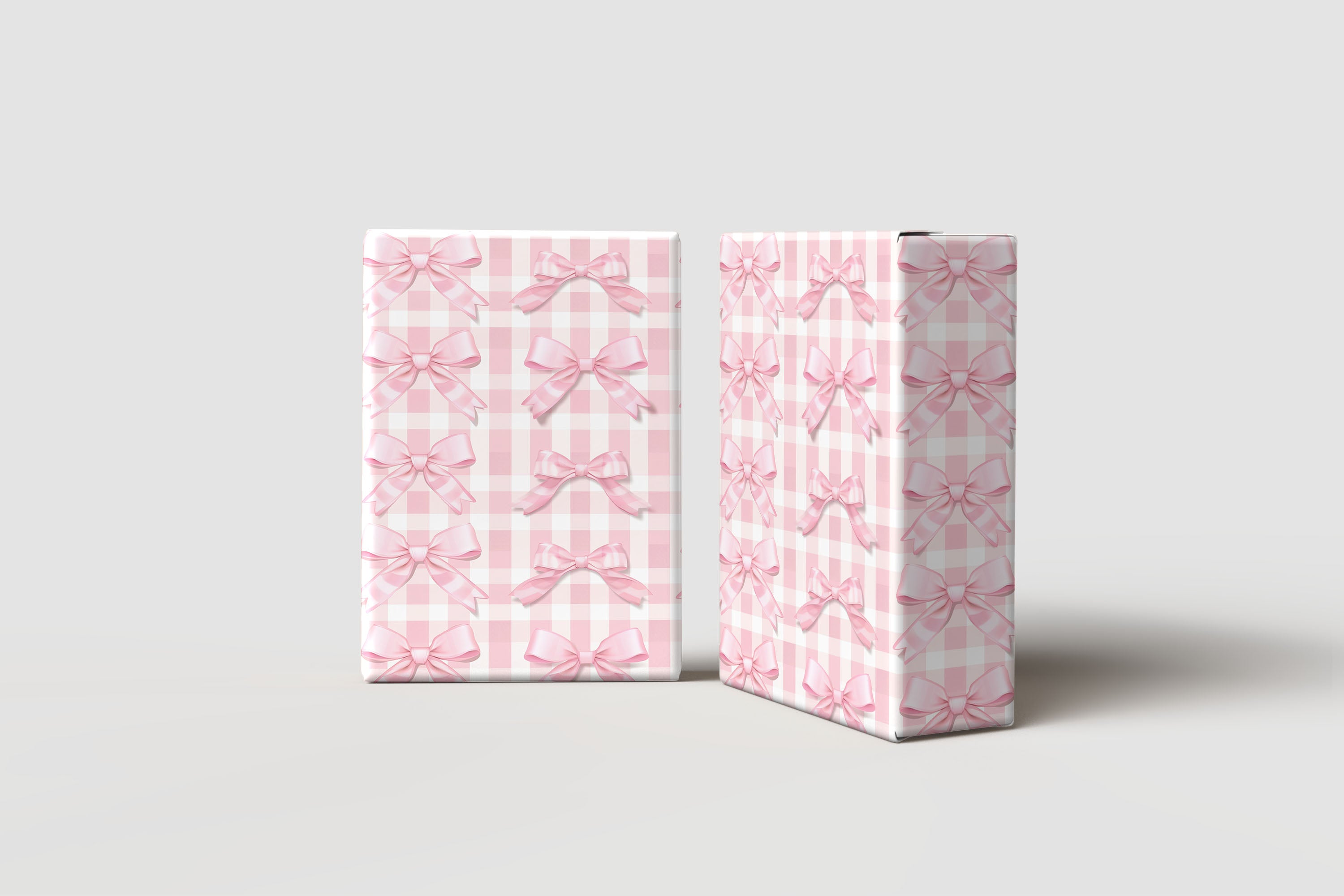Pink Gingham Bow Wrapping Paper – Cute Check Design with Soft Ribbon Bows