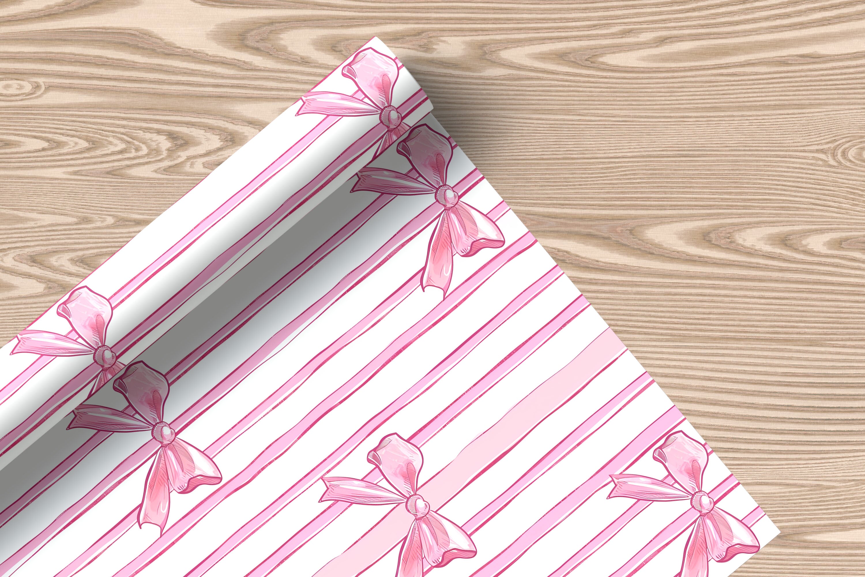 Pink Ribbon Stripe Wrapping Paper – Elegant Vertical Bows and Candy Striped Gift Wrap