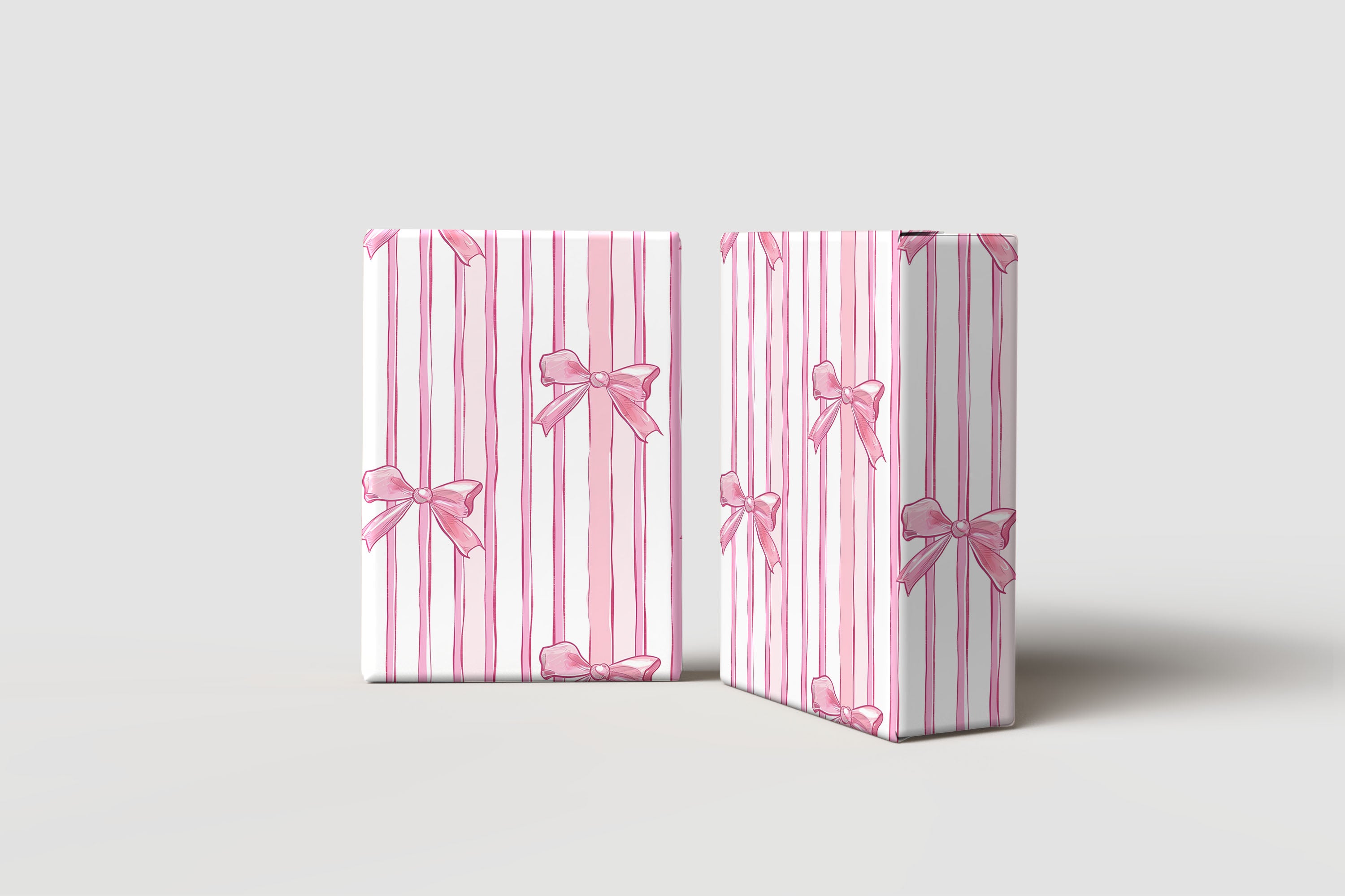 Pink Ribbon Stripe Wrapping Paper – Elegant Vertical Bows and Candy Striped Gift Wrap