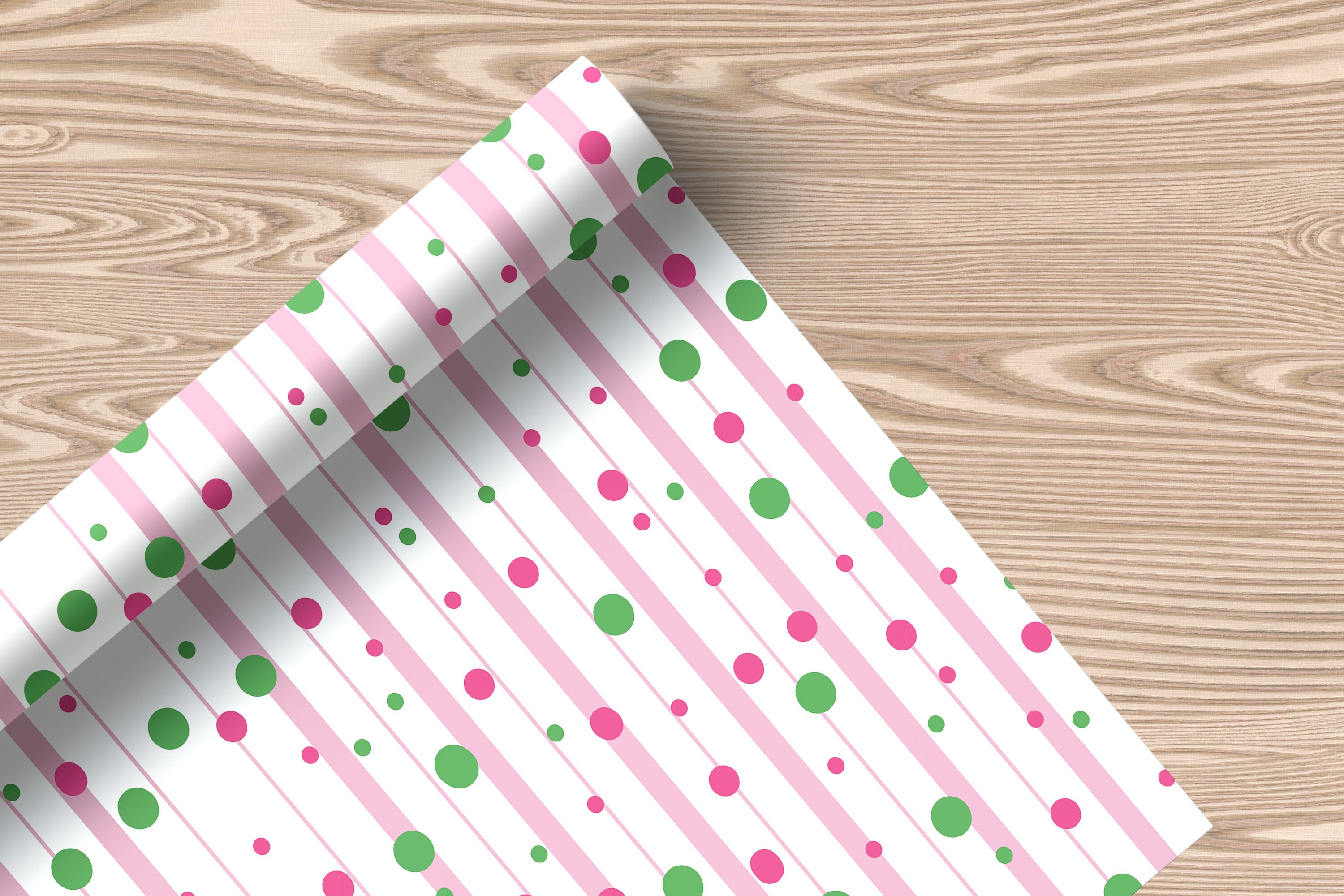 Pink and Green Polka Dot Stripe Wrapping Paper – Playful Gift Wrap for Birthdays and Celebrations