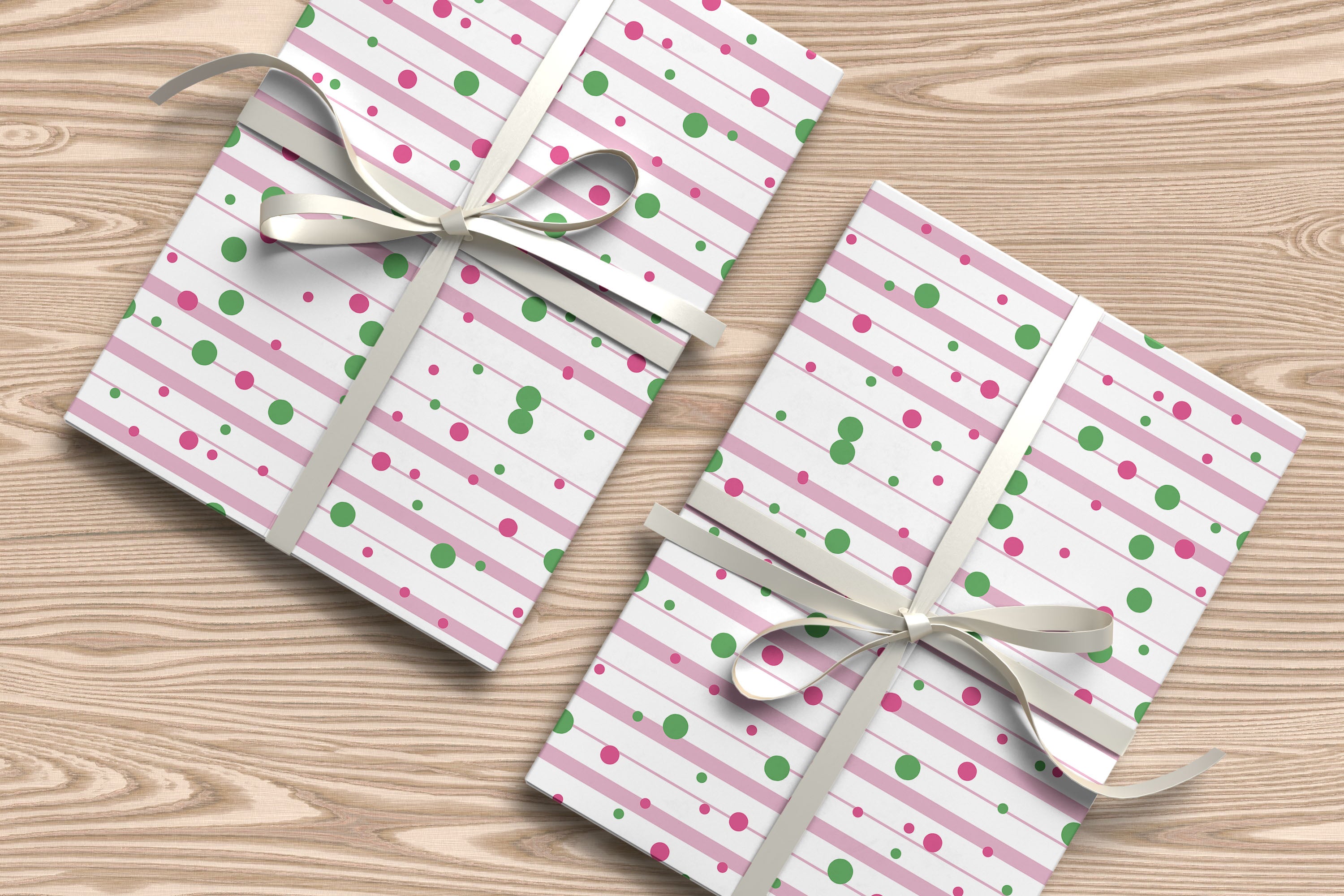 Pink and Green Polka Dot Stripe Wrapping Paper – Playful Gift Wrap for Birthdays and Celebrations