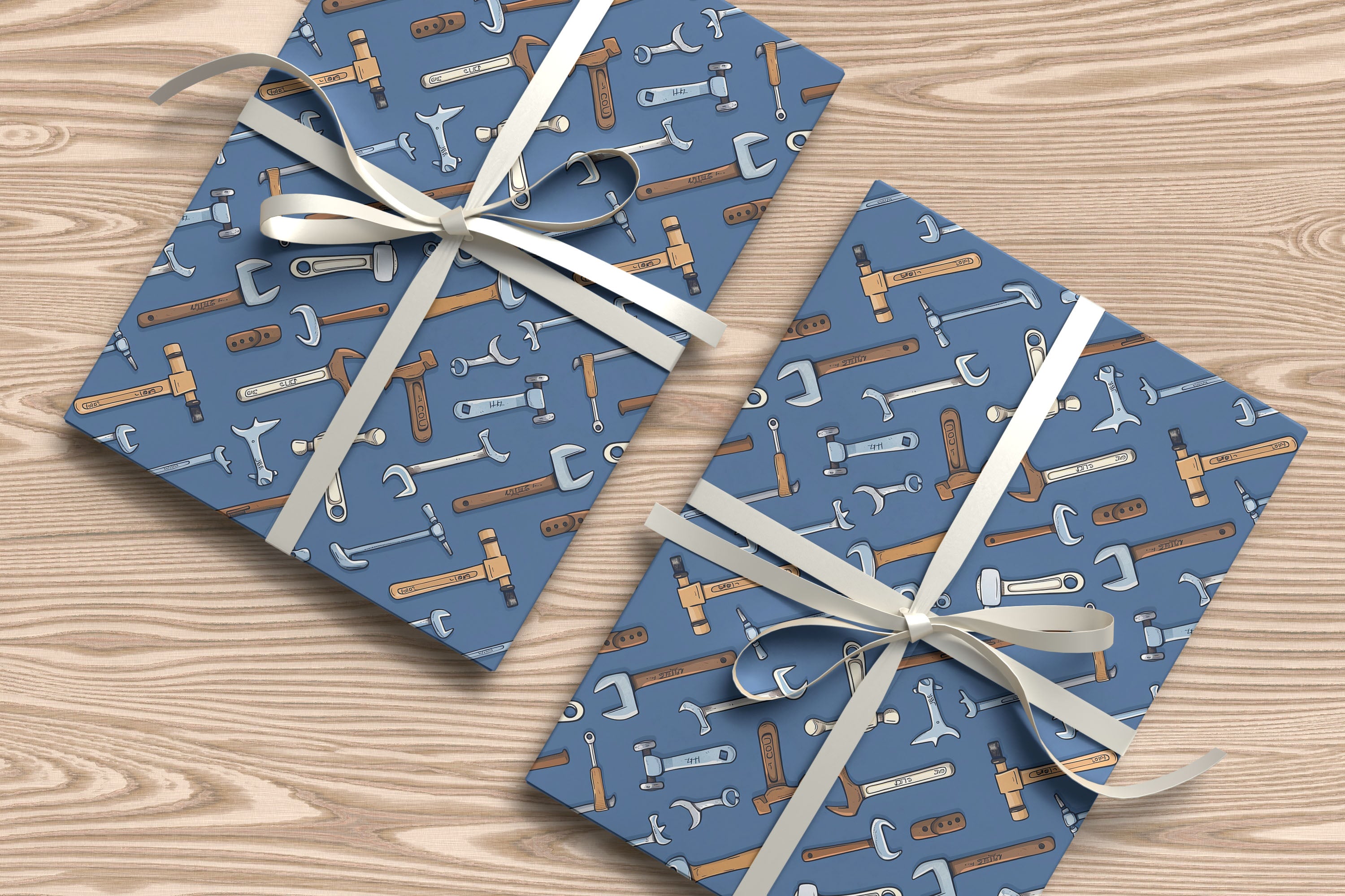 Tool Pattern Wrapping Paper – Blue Background Gift Wrap for DIY Fans, Father’s Day, or Handyman Gifts