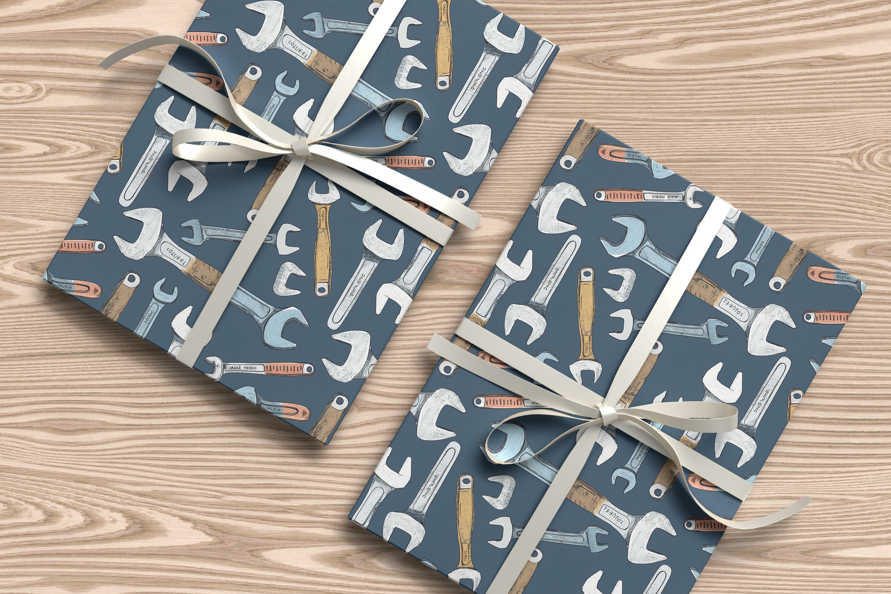 Spanner Tool Wrapping Paper – Illustrated Wrench Pattern Gift Wrap for Father’s Day or DIY Enthusiasts