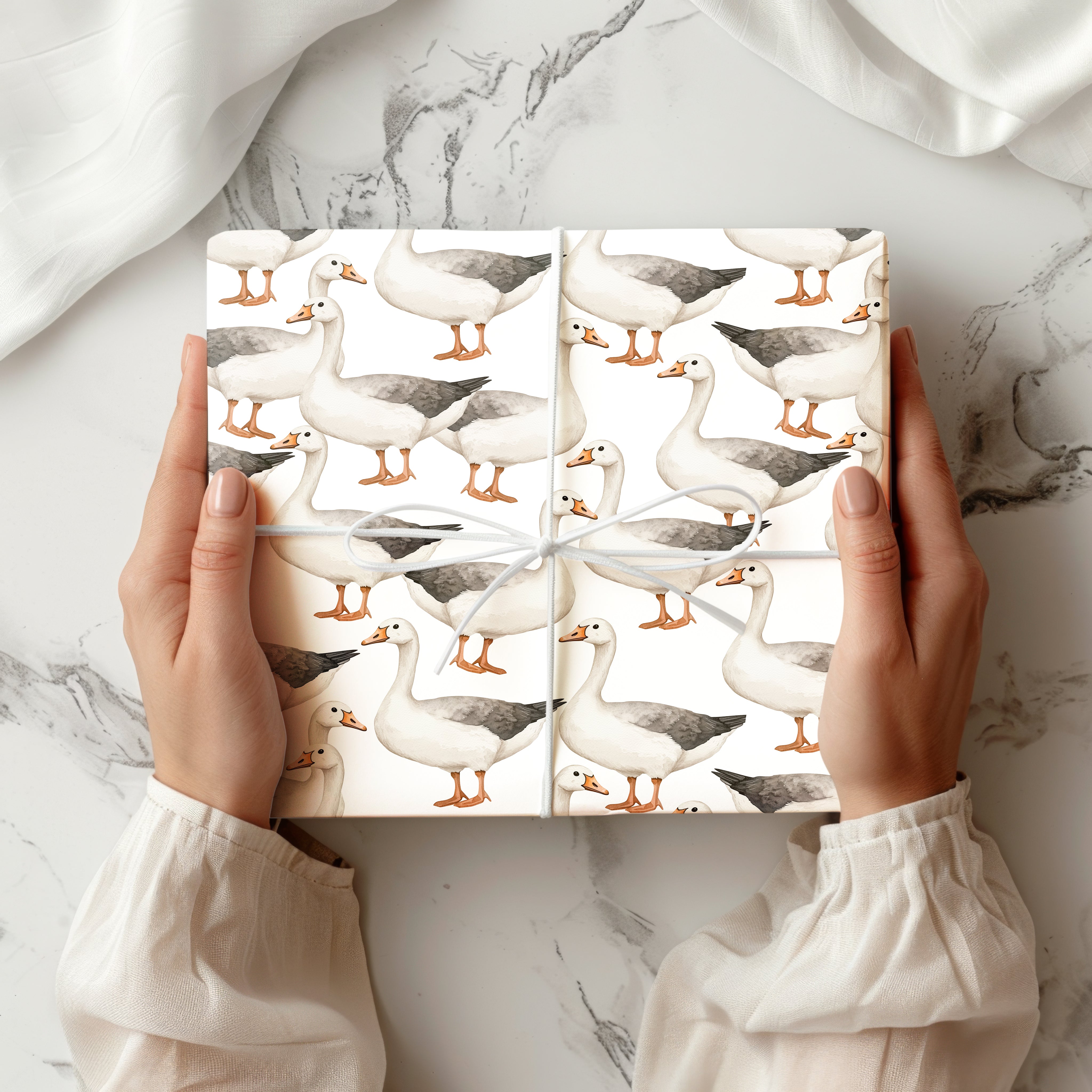 Goose Wrapping Paper – Watercolour Farm Animal Gift Wrap for Bird Lovers and Rustic Presents Multiple Colours