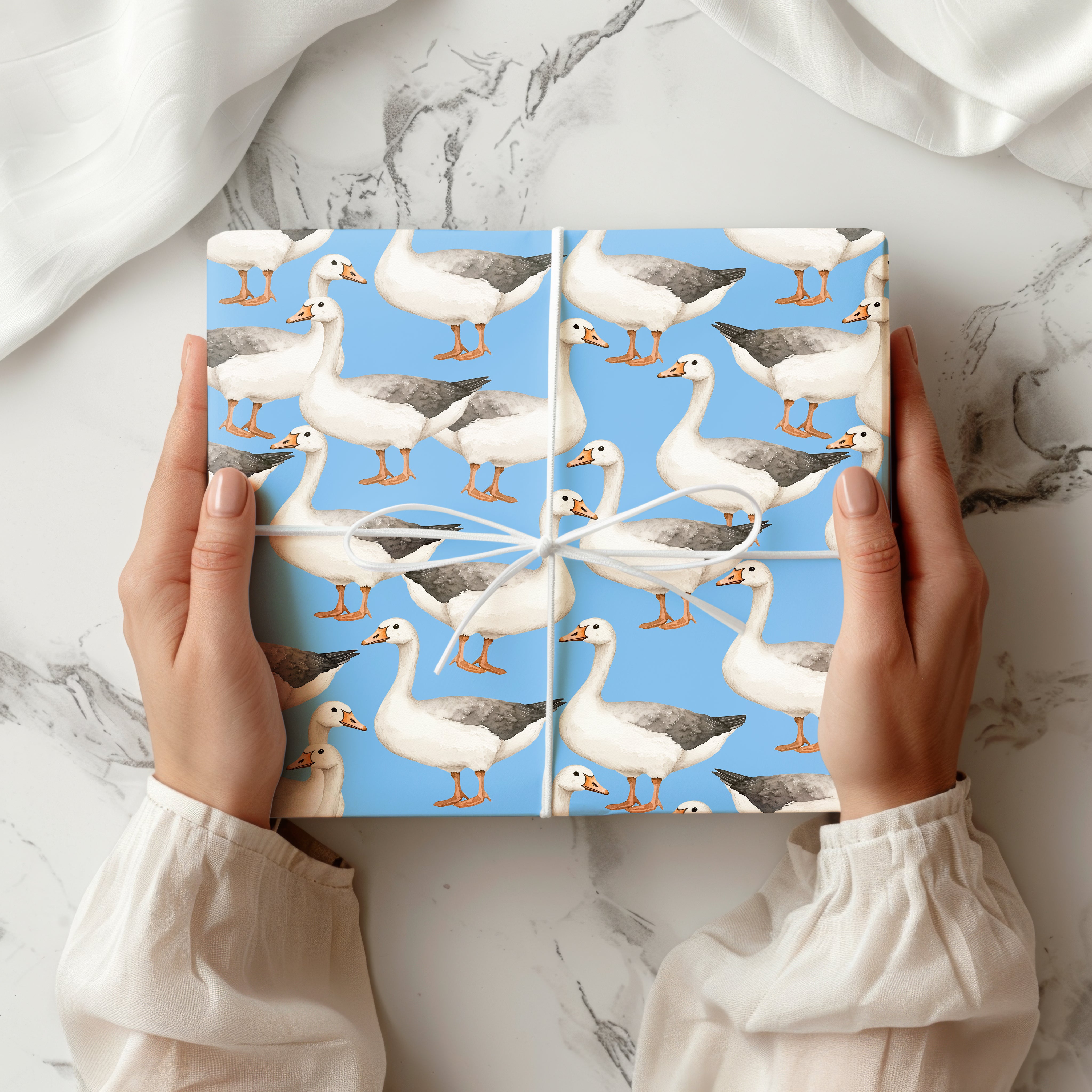 Goose Wrapping Paper – Watercolour Farm Animal Gift Wrap for Bird Lovers and Rustic Presents Multiple Colours