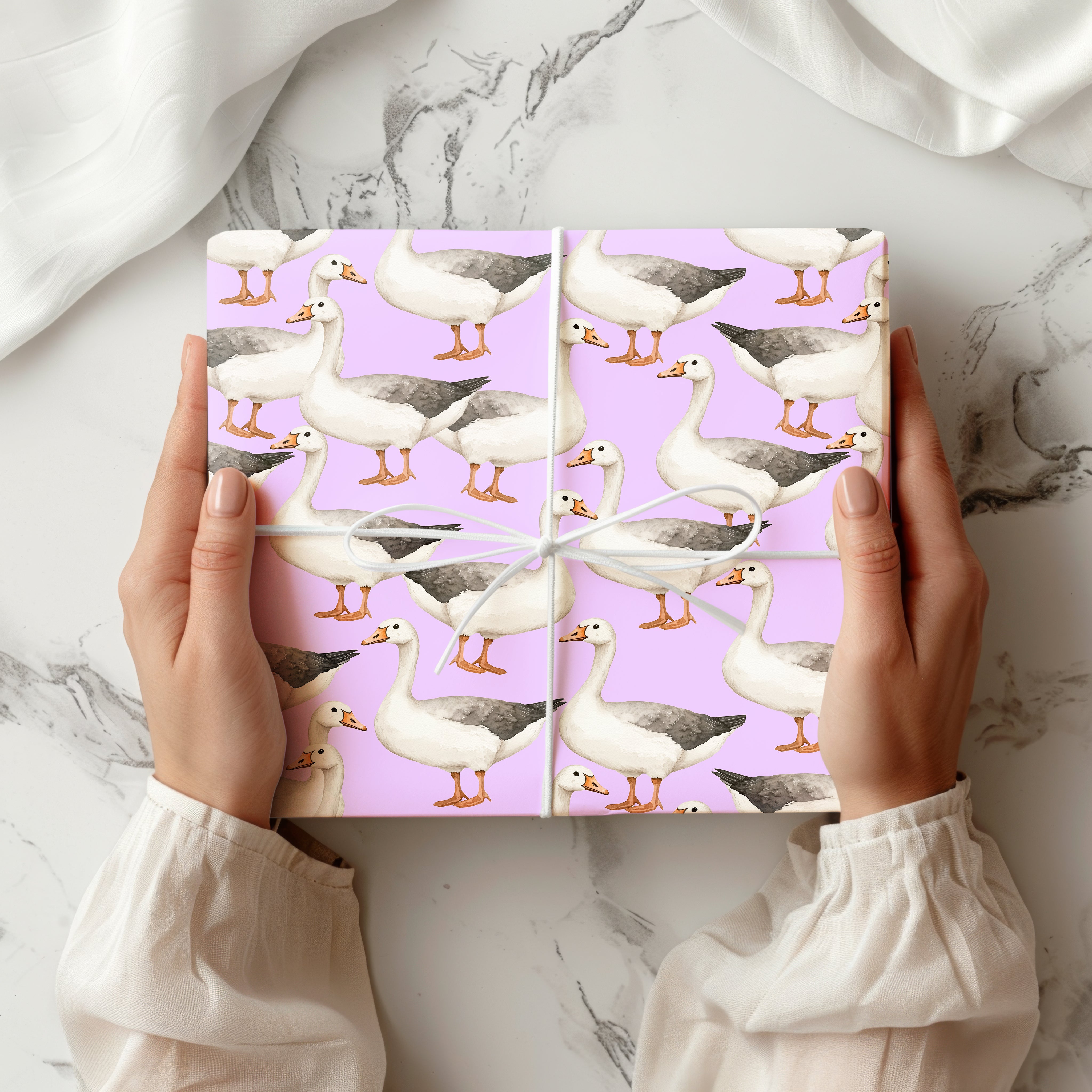 Goose Wrapping Paper – Watercolour Farm Animal Gift Wrap for Bird Lovers and Rustic Presents Multiple Colours