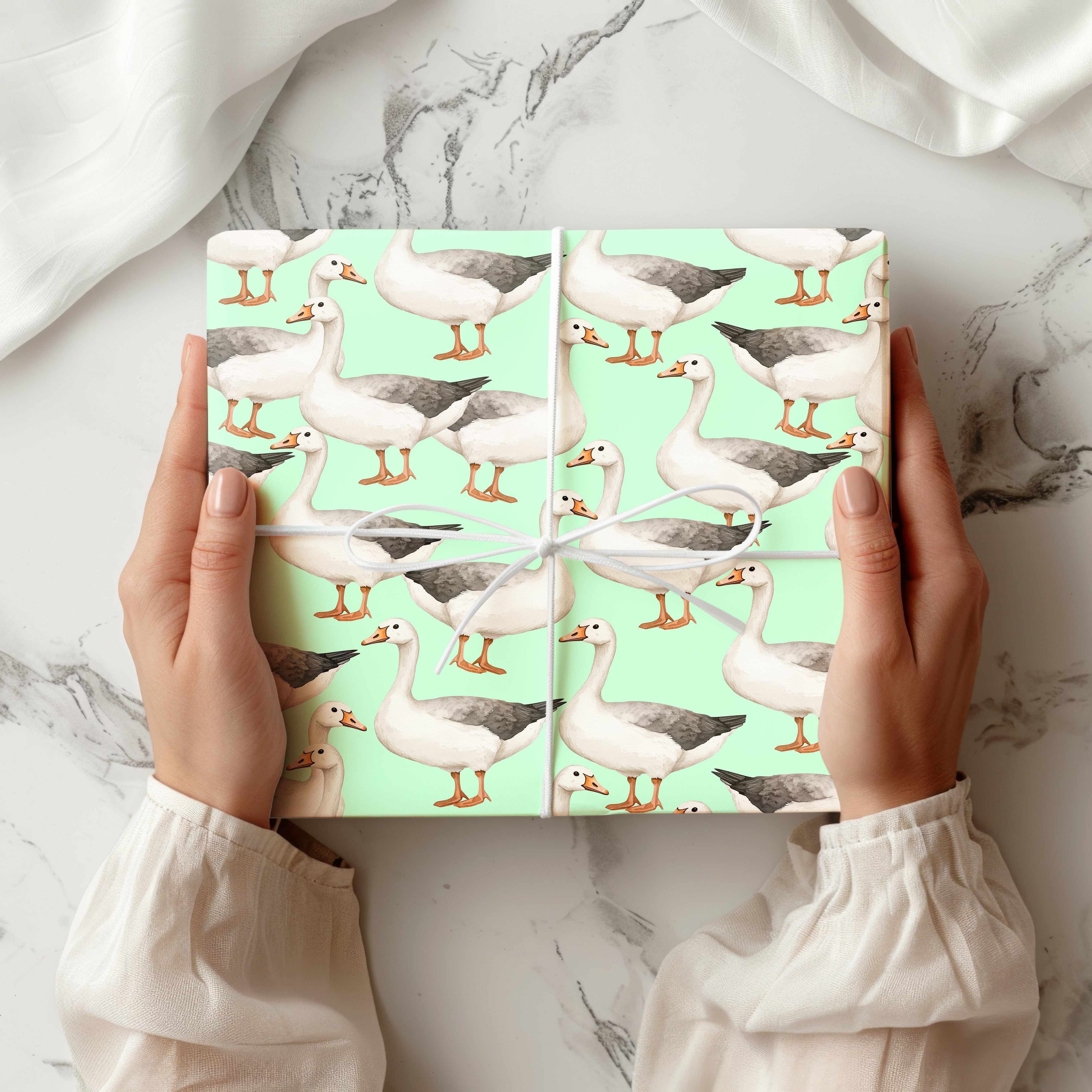 Goose Wrapping Paper – Watercolour Farm Animal Gift Wrap for Bird Lovers and Rustic Presents Multiple Colours