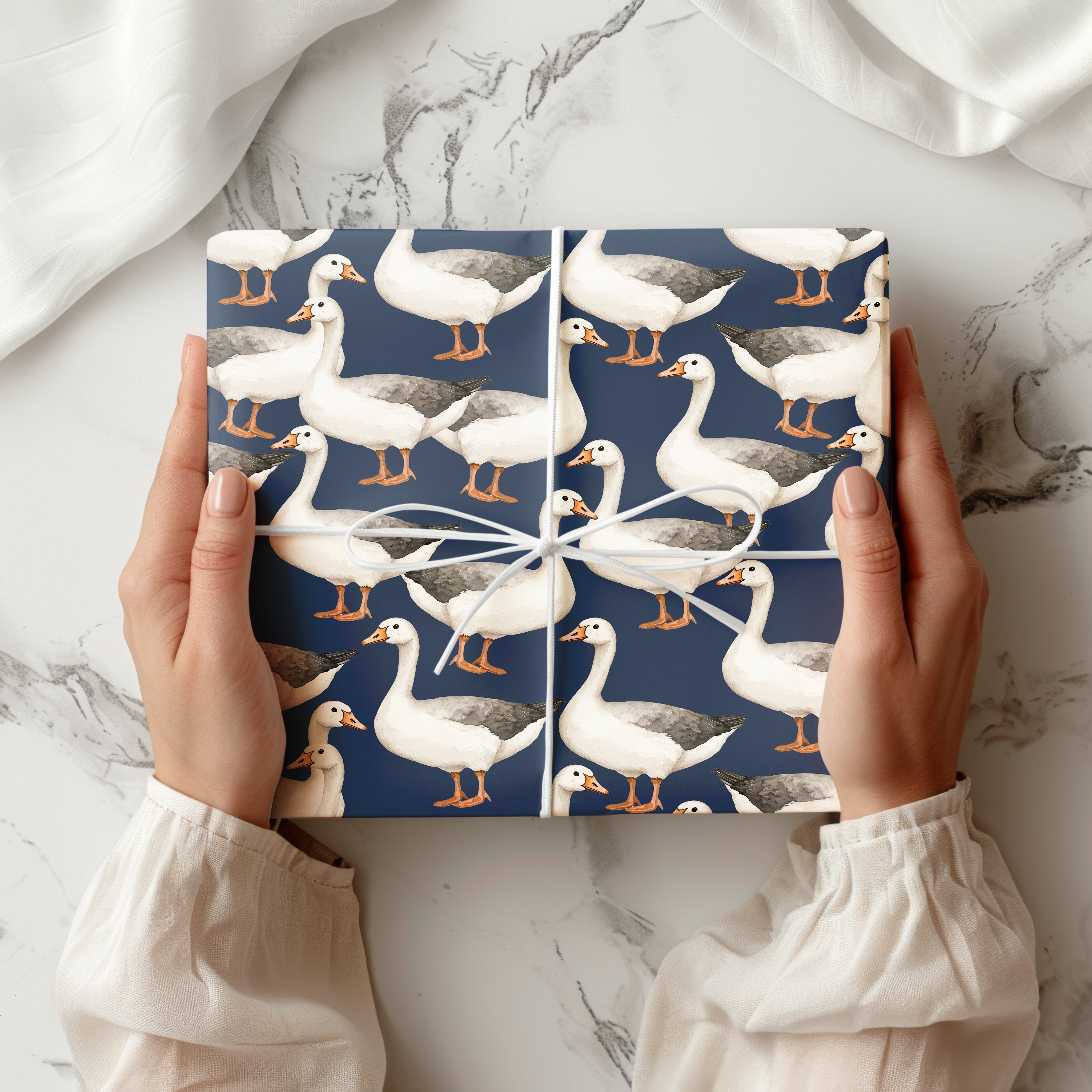 Goose Wrapping Paper – Watercolour Farm Animal Gift Wrap for Bird Lovers and Rustic Presents Multiple Colours