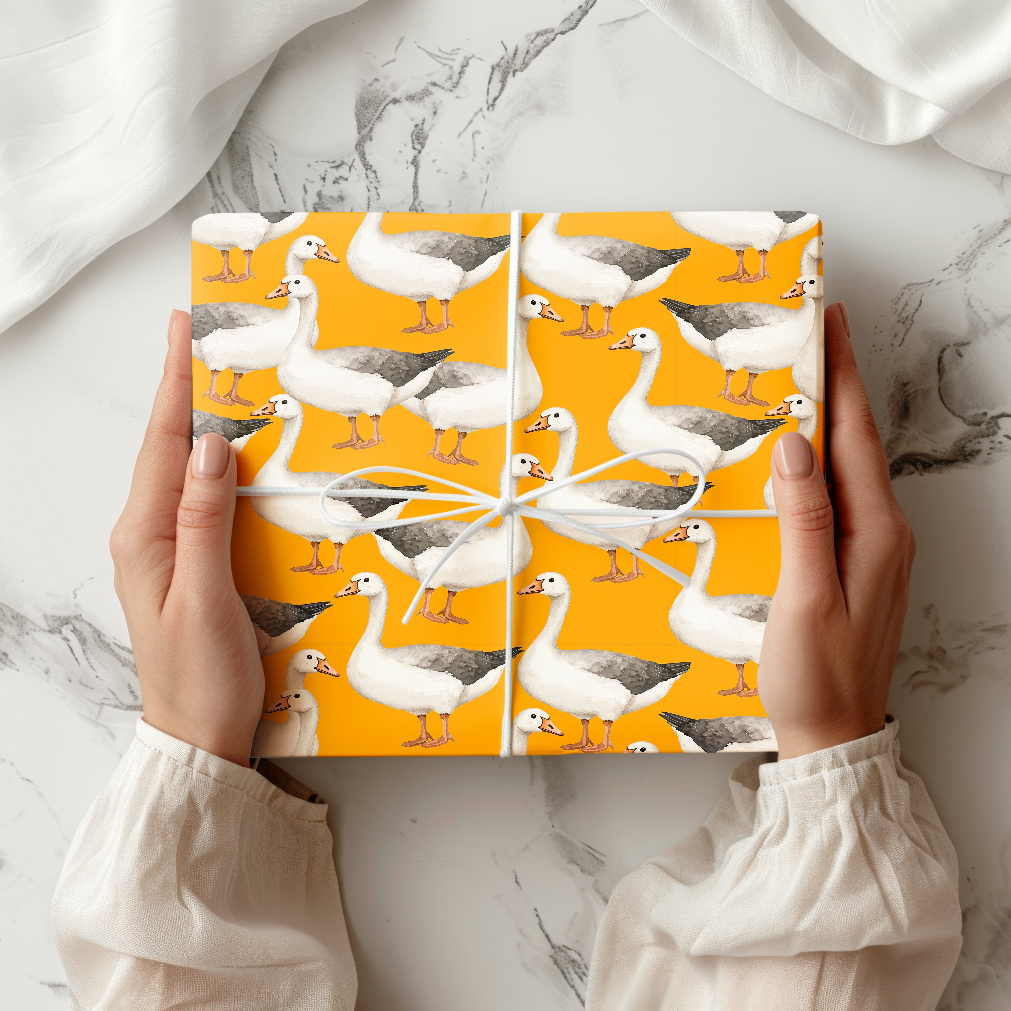 Goose Wrapping Paper – Watercolour Farm Animal Gift Wrap for Bird Lovers and Rustic Presents Multiple Colours