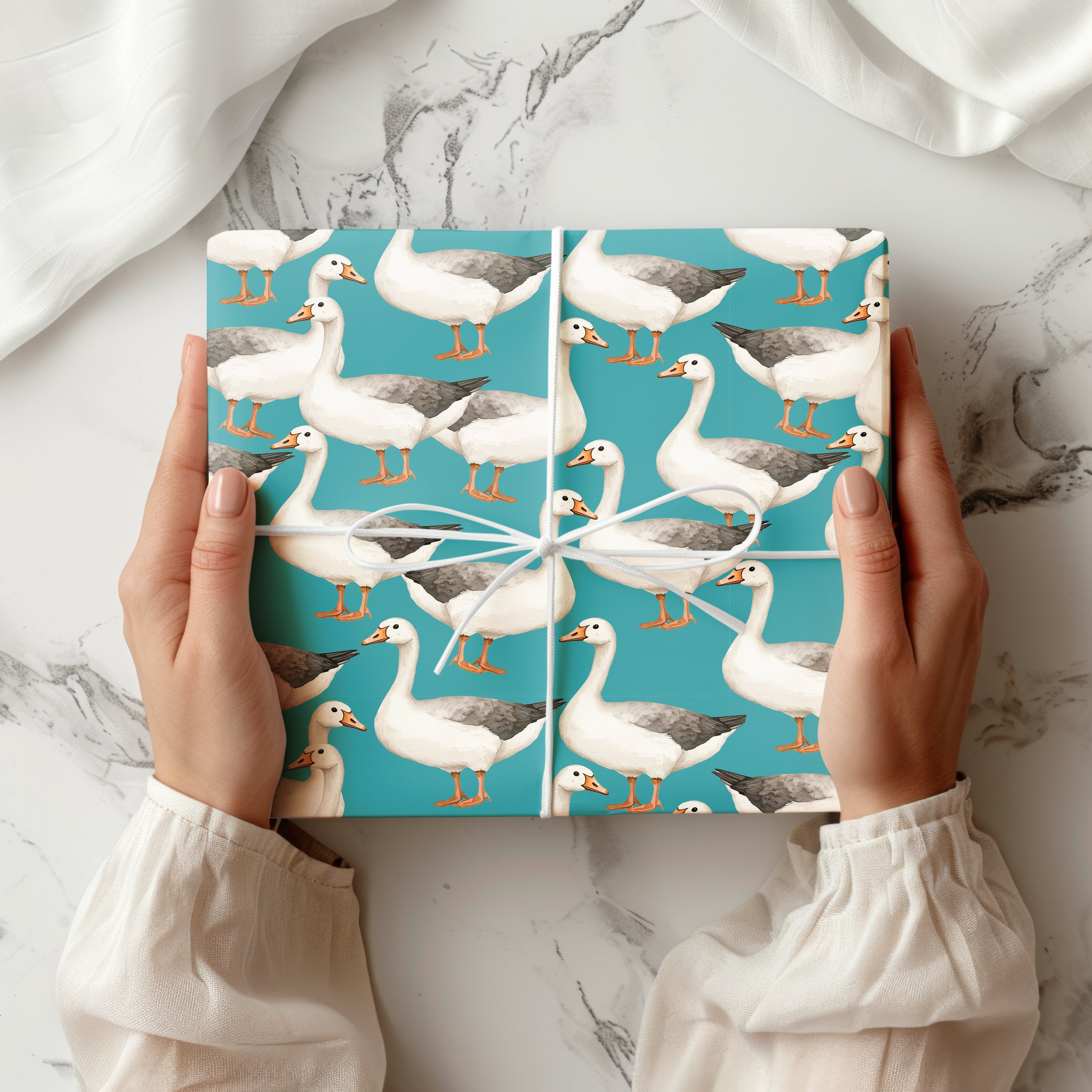 Goose Wrapping Paper – Watercolour Farm Animal Gift Wrap for Bird Lovers and Rustic Presents Multiple Colours